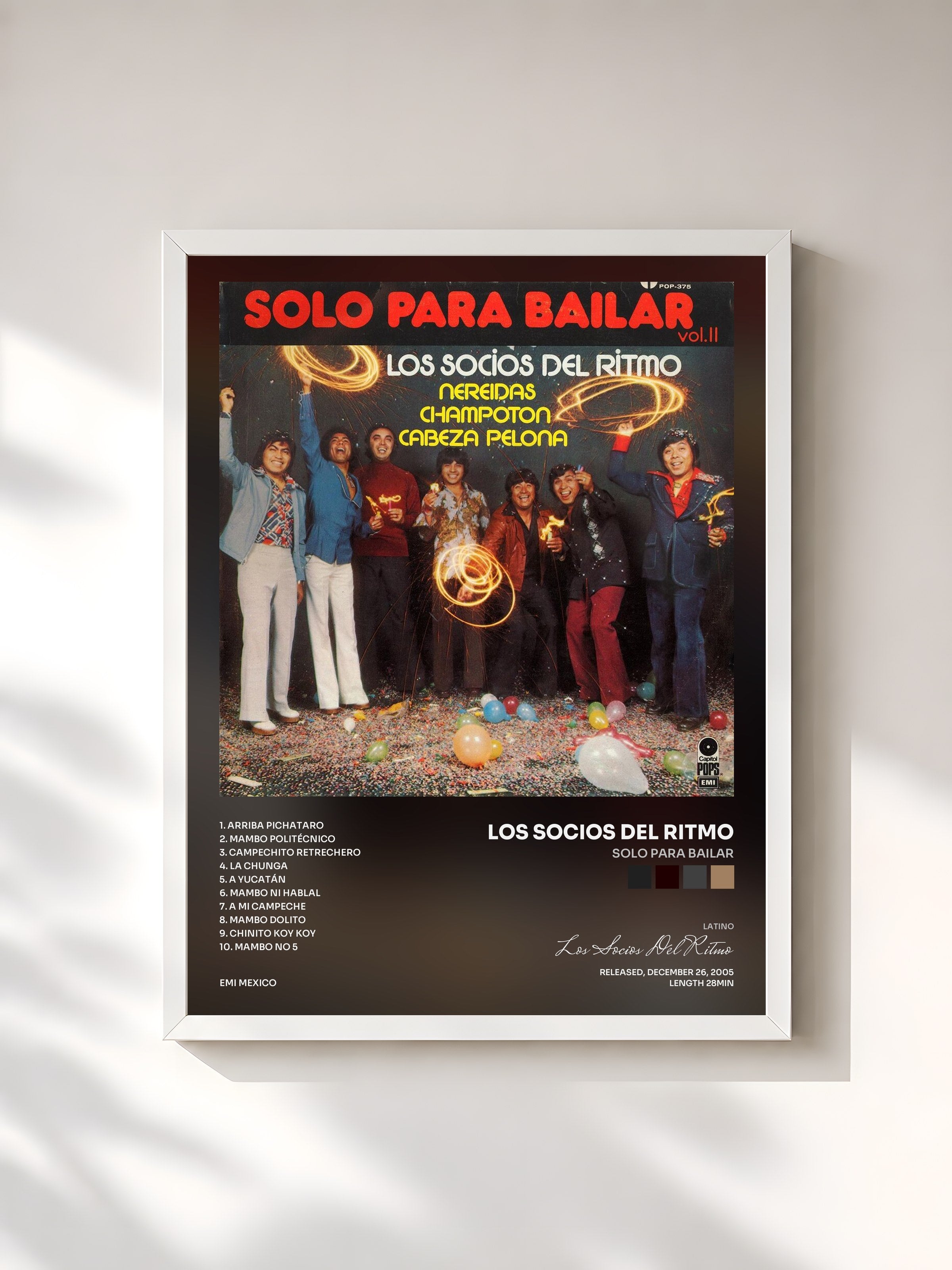 #blanc Tableau de l'album Solo Para Bailar de Los Socios Del Ritmo, cadre blanc, imprimé et encadré en France