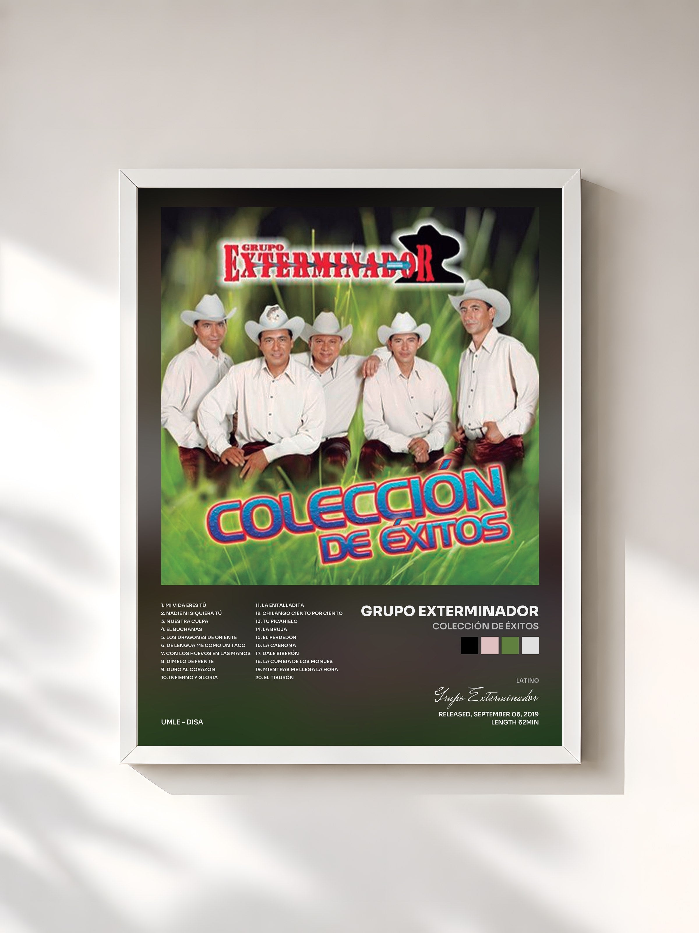 #blanc Tableau de l'album Colección De Éxitos de Grupo Exterminador, cadre blanc, imprimé et encadré en France