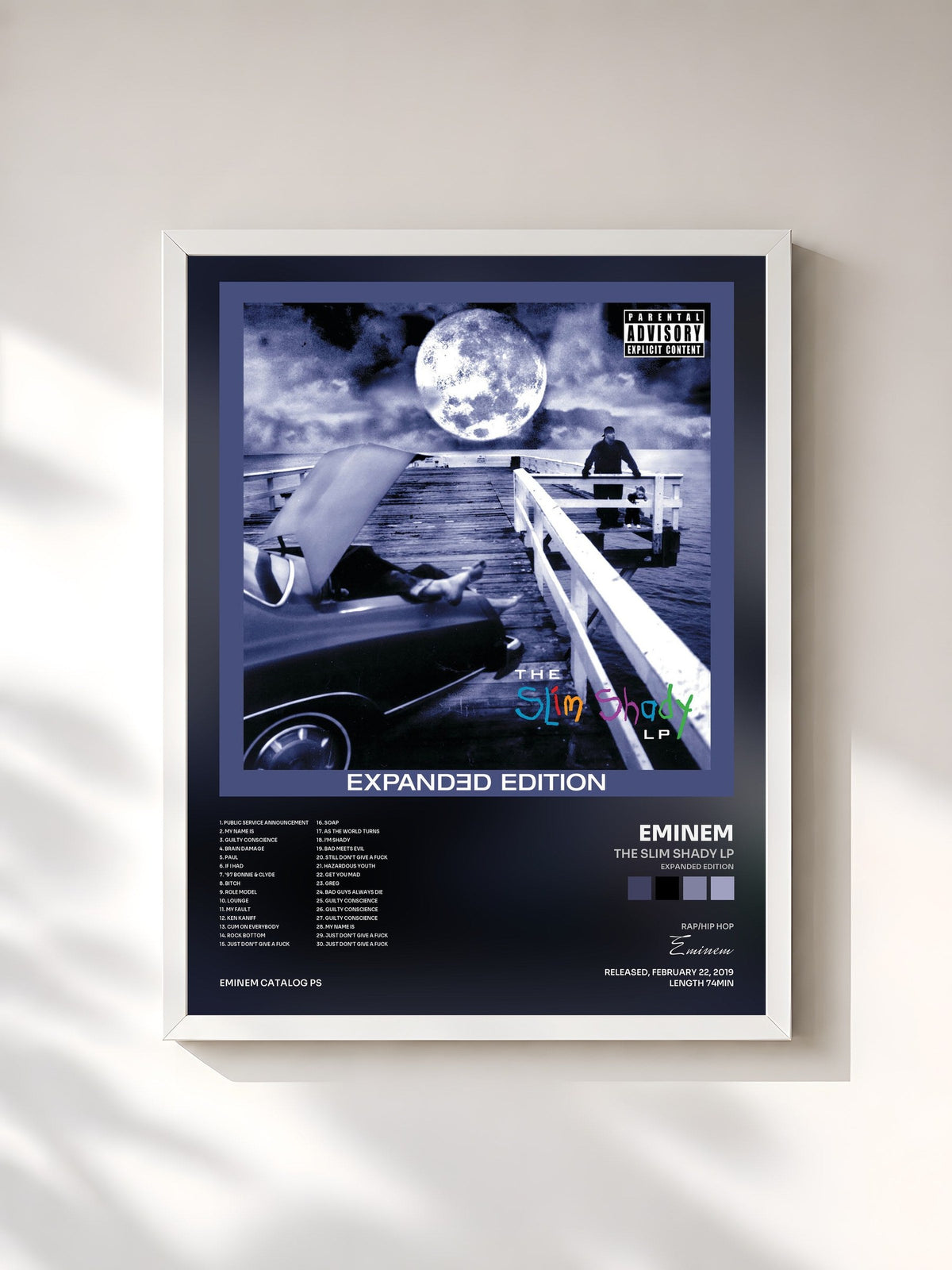 #blanc Tableau de l'album The Slim Shady LP (Expanded Edition) de Eminem, cadre blanc, imprimé et encadré en France
