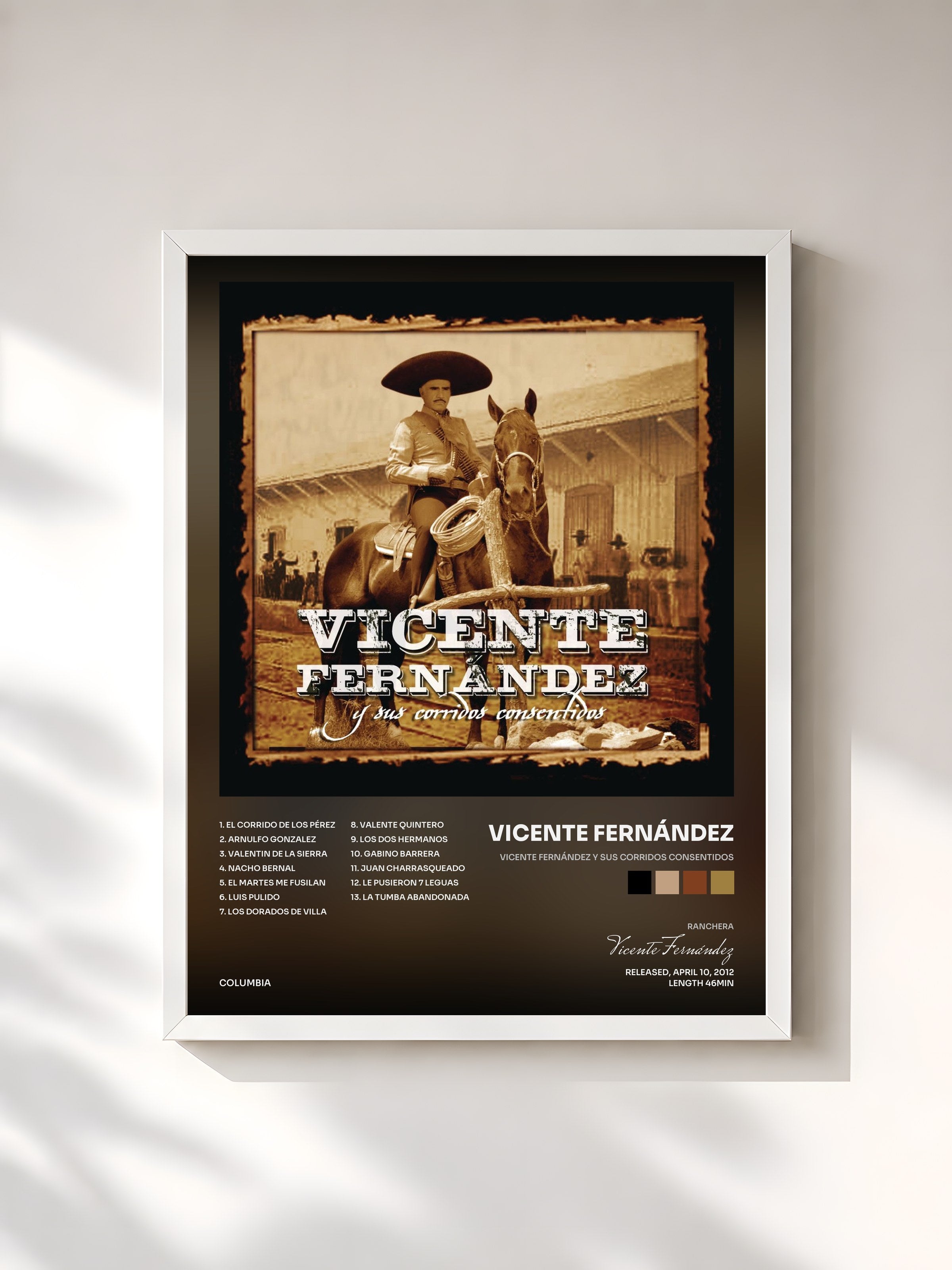 #blanc Tableau de l'album Vicente Fernández Y Sus Corridos Consentidos de Vicente Fernández, cadre blanc, imprimé et encadré en France