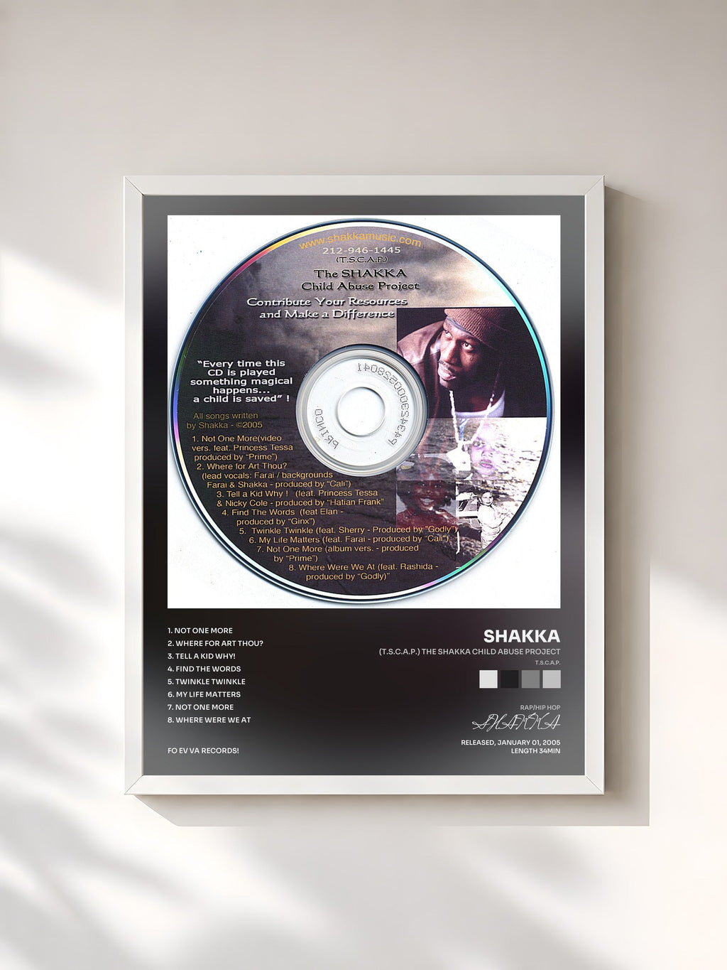 #blanc Tableau de l'album (T.S.C.A.P.) The SHAKKA Child Abuse Project de SHAKKA, cadre blanc, imprimé et encadré en France