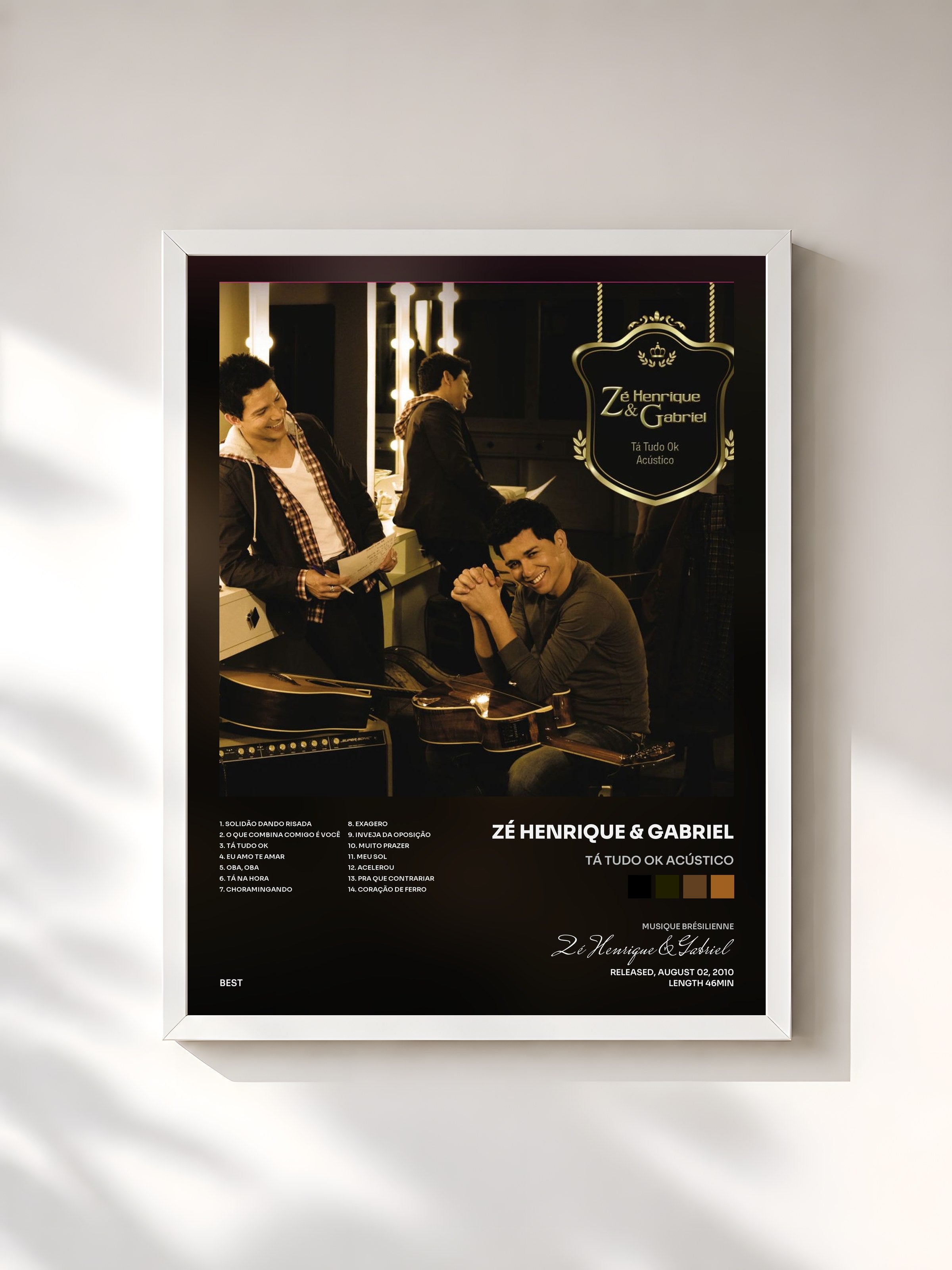 #blanc Tableau de l'album Tá tudo OK Acústico de Zé Henrique & Gabriel, cadre blanc, imprimé et encadré en France
