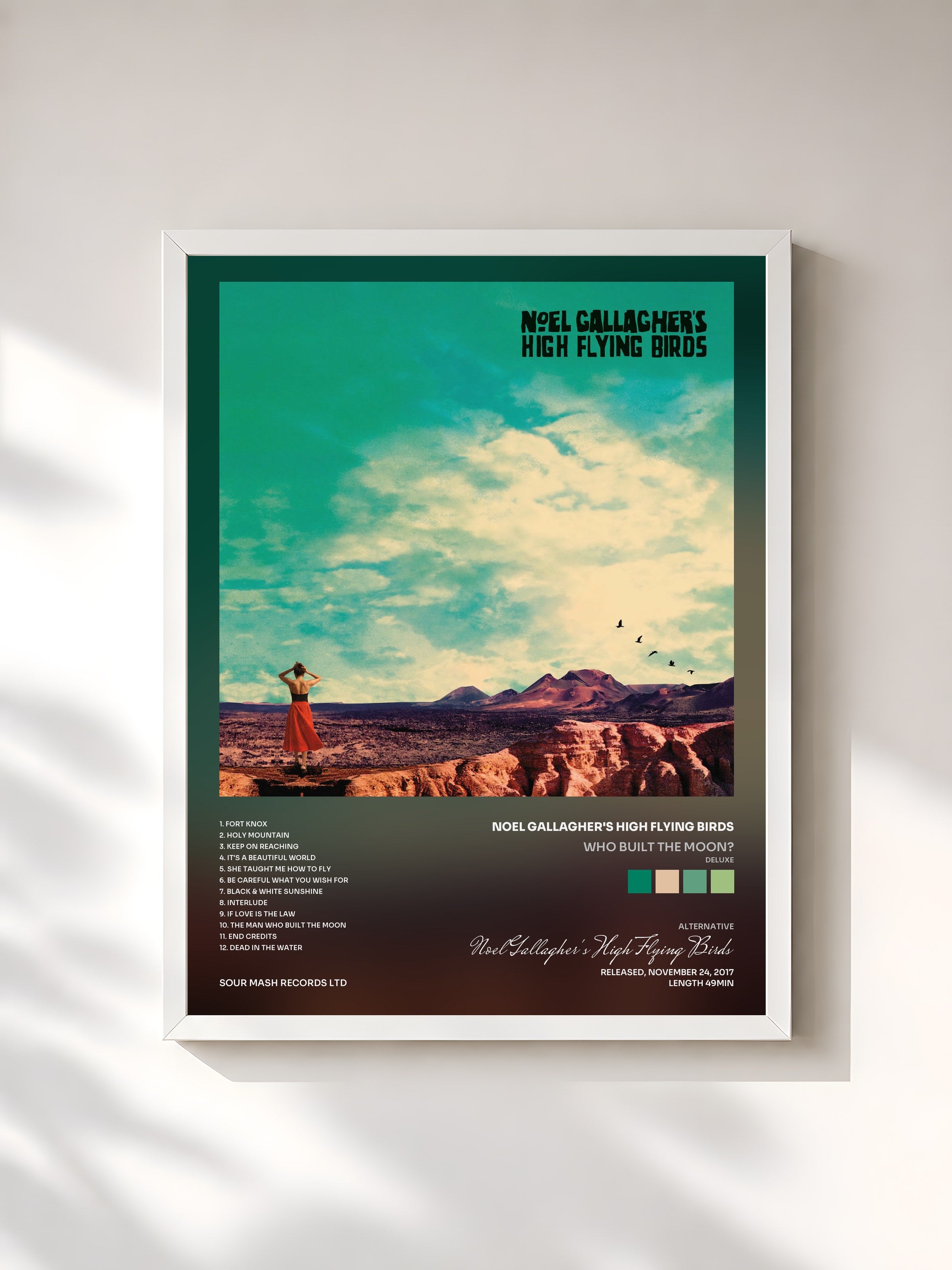 #blanc Tableau de l'album Who Built The Moon? (Deluxe) de Noel Gallagher's High Flying Birds, cadre blanc, imprimé et encadré en France