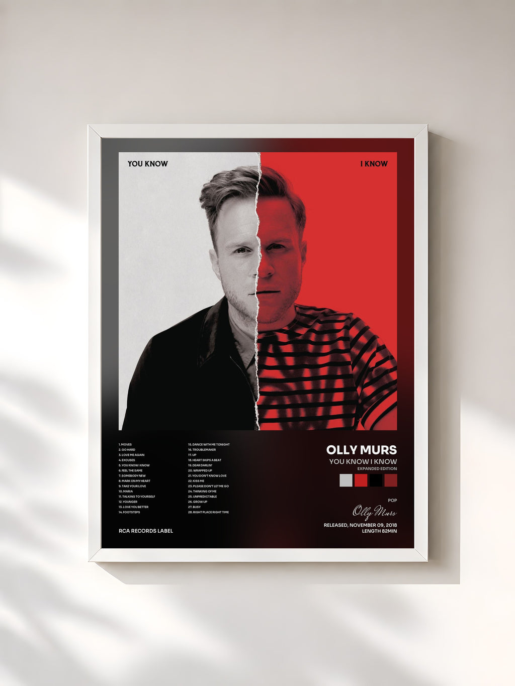 #blanc Tableau de l'album You Know I Know (Expanded Edition) de Olly Murs, cadre blanc, imprimé et encadré en France