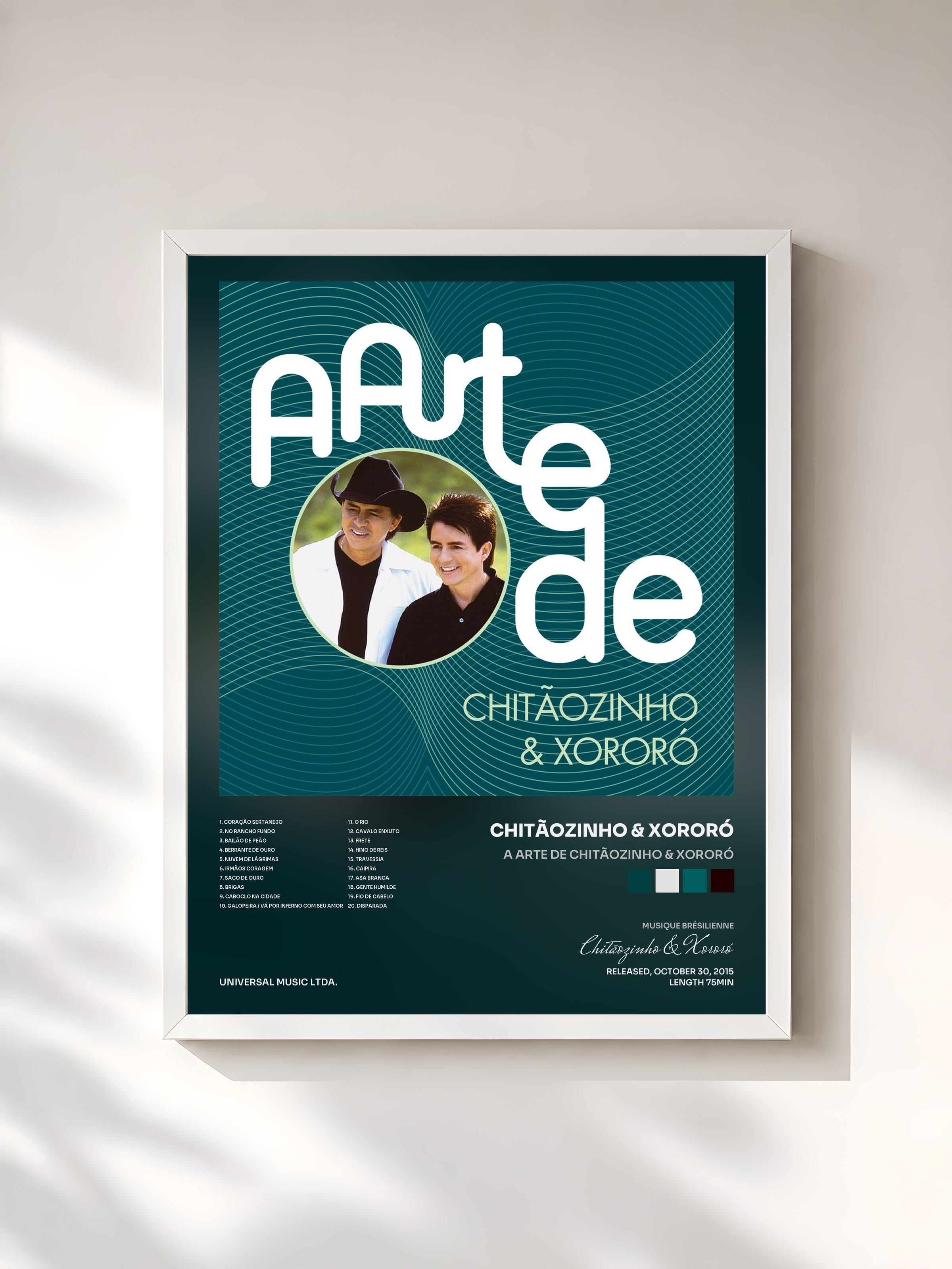 #blanc Tableau de l'album A Arte De Chitãozinho & Xororó de Chitãozinho & Xororó, cadre blanc, imprimé et encadré en France