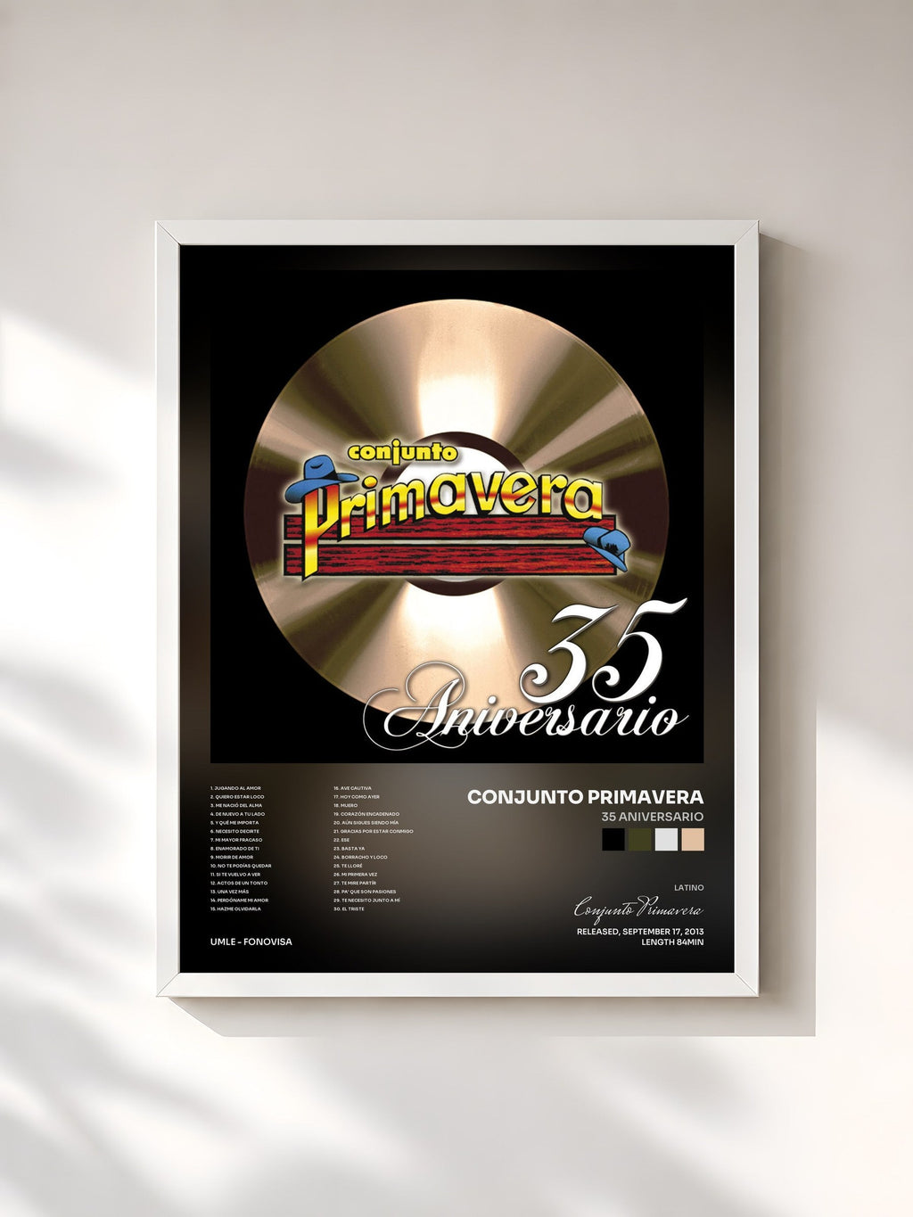 #blanc 35 Aniversario de Conjunto Primavera en lámina enmarcada, marco blanco, impresa y enmarcada en Francia