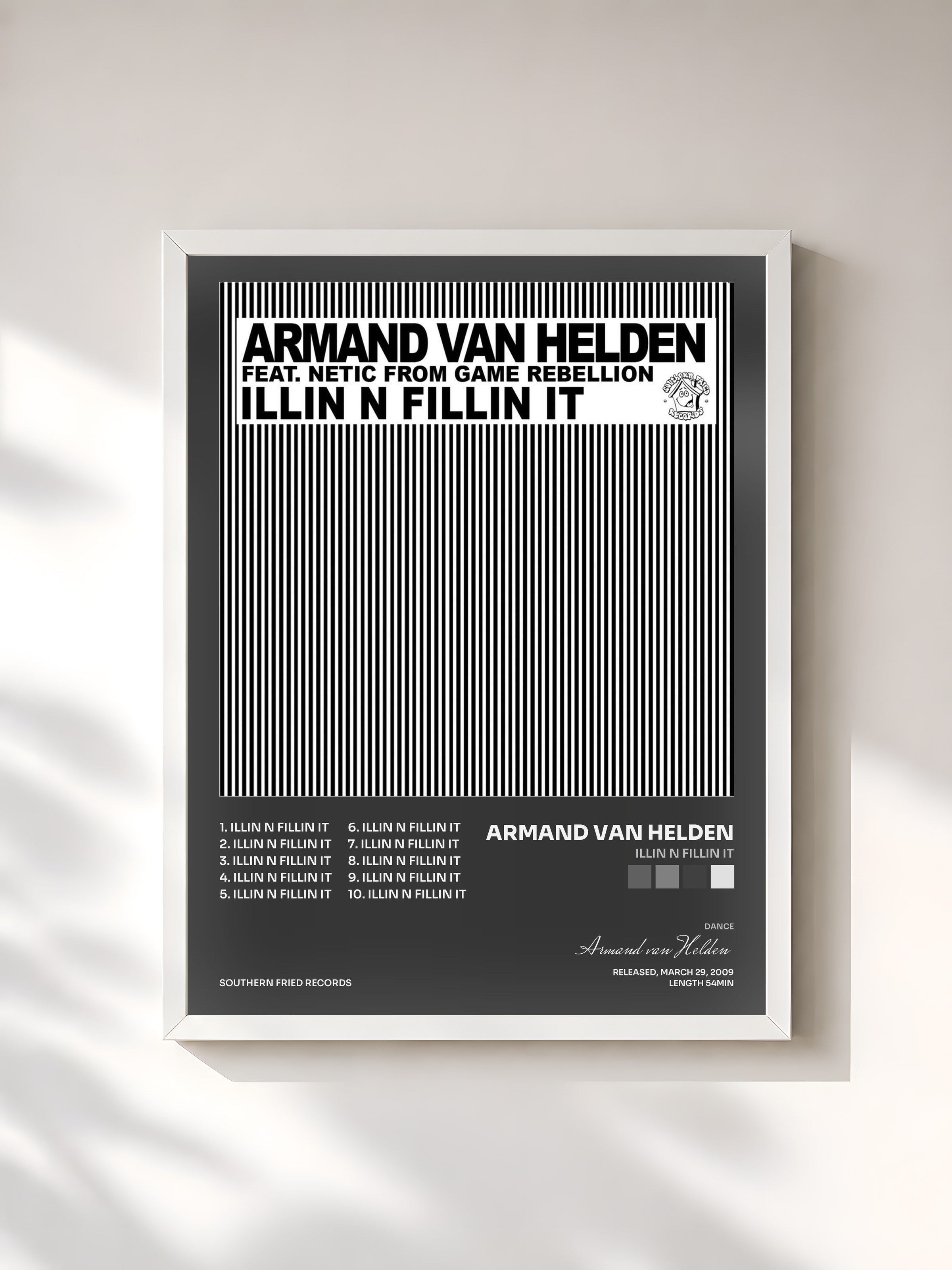 #blanc Tableau de l'album Illin N Fillin It de Armand van Helden, cadre blanc, imprimé et encadré en France