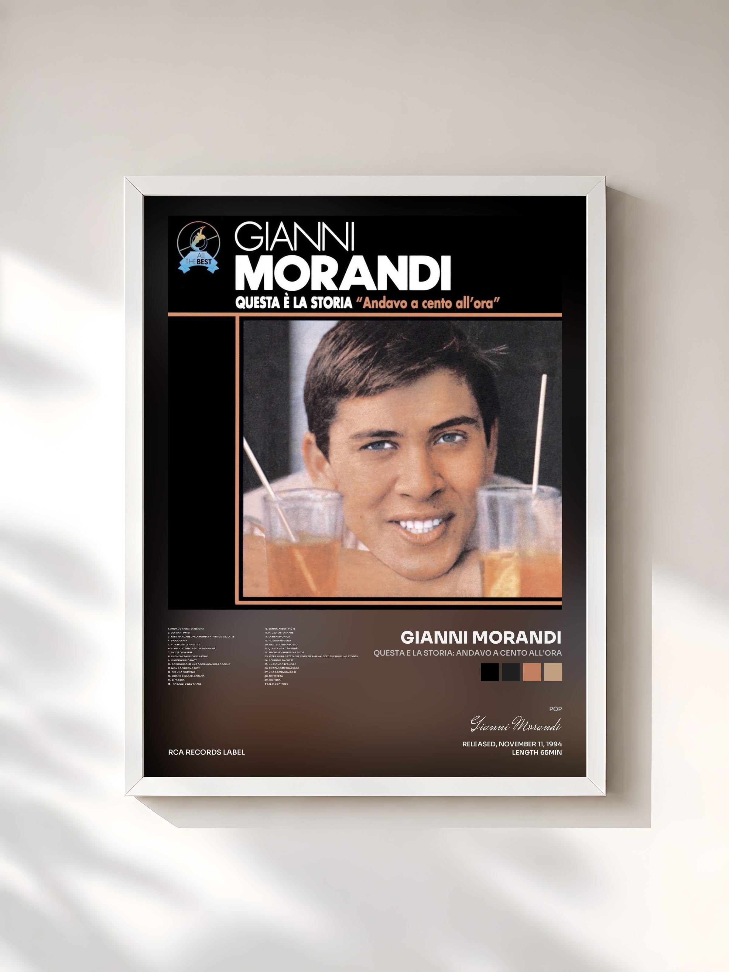 #blanc Tableau de l'album Questa E La Storia: Andavo A Cento All'ora de Gianni Morandi, cadre blanc, imprimé et encadré en France