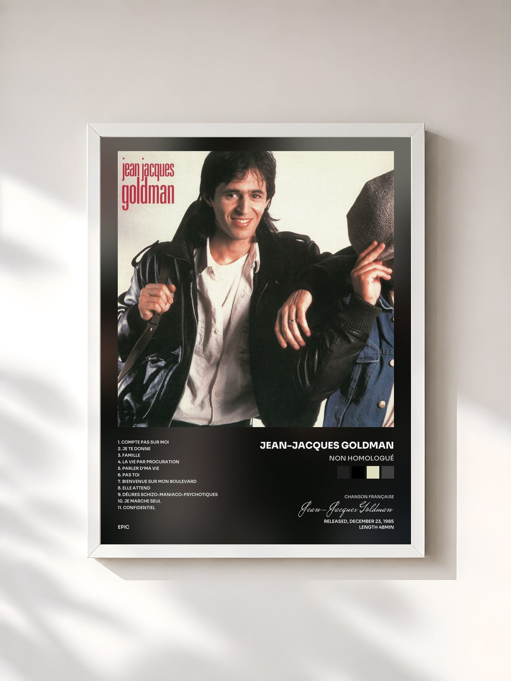 #blanc Tableau de l'album Non homologué de Jean-Jacques Goldman, cadre blanc, imprimé et encadré en France