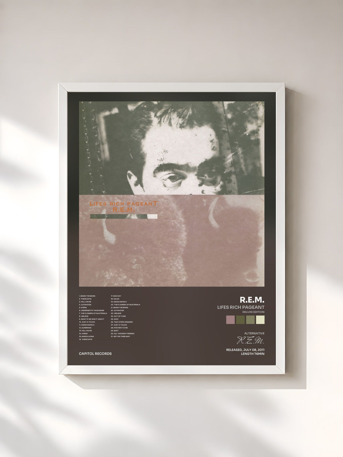 #blanc Tableau de l'album Lifes Rich Pageant (Deluxe Edition) de R.E.M., cadre blanc, imprimé et encadré en France