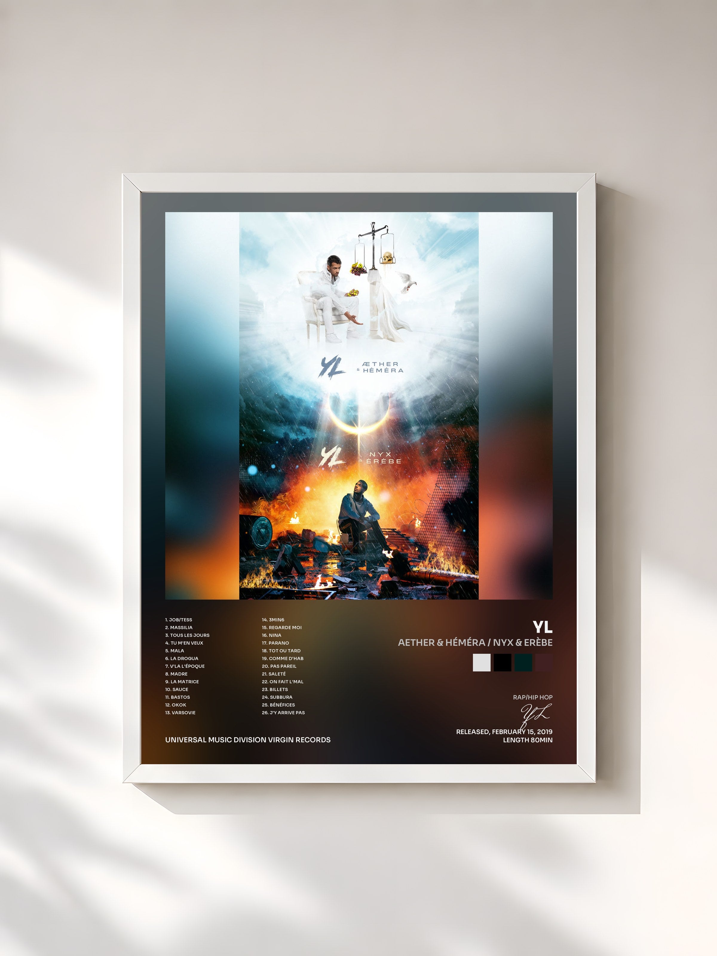 #blanc Tableau de l'album Aether & Héméra / Nyx & Erèbe de YL, cadre blanc, imprimé et encadré en France