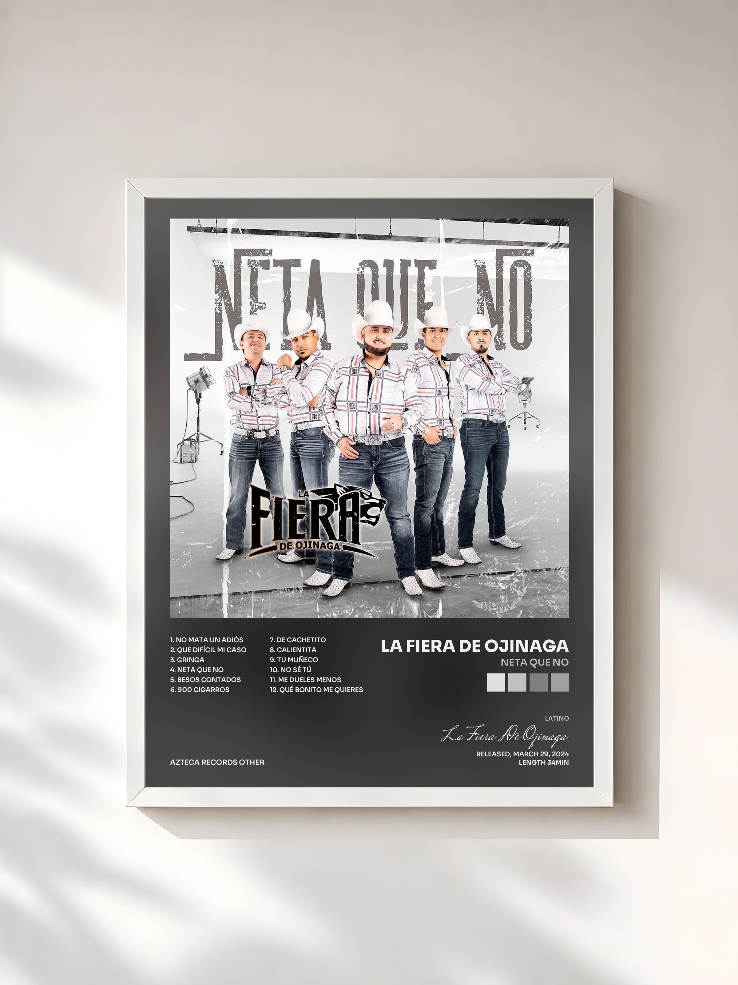 #blanc Tableau de l'album Neta Que No de La Fiera De Ojinaga, cadre blanc, imprimé et encadré en France