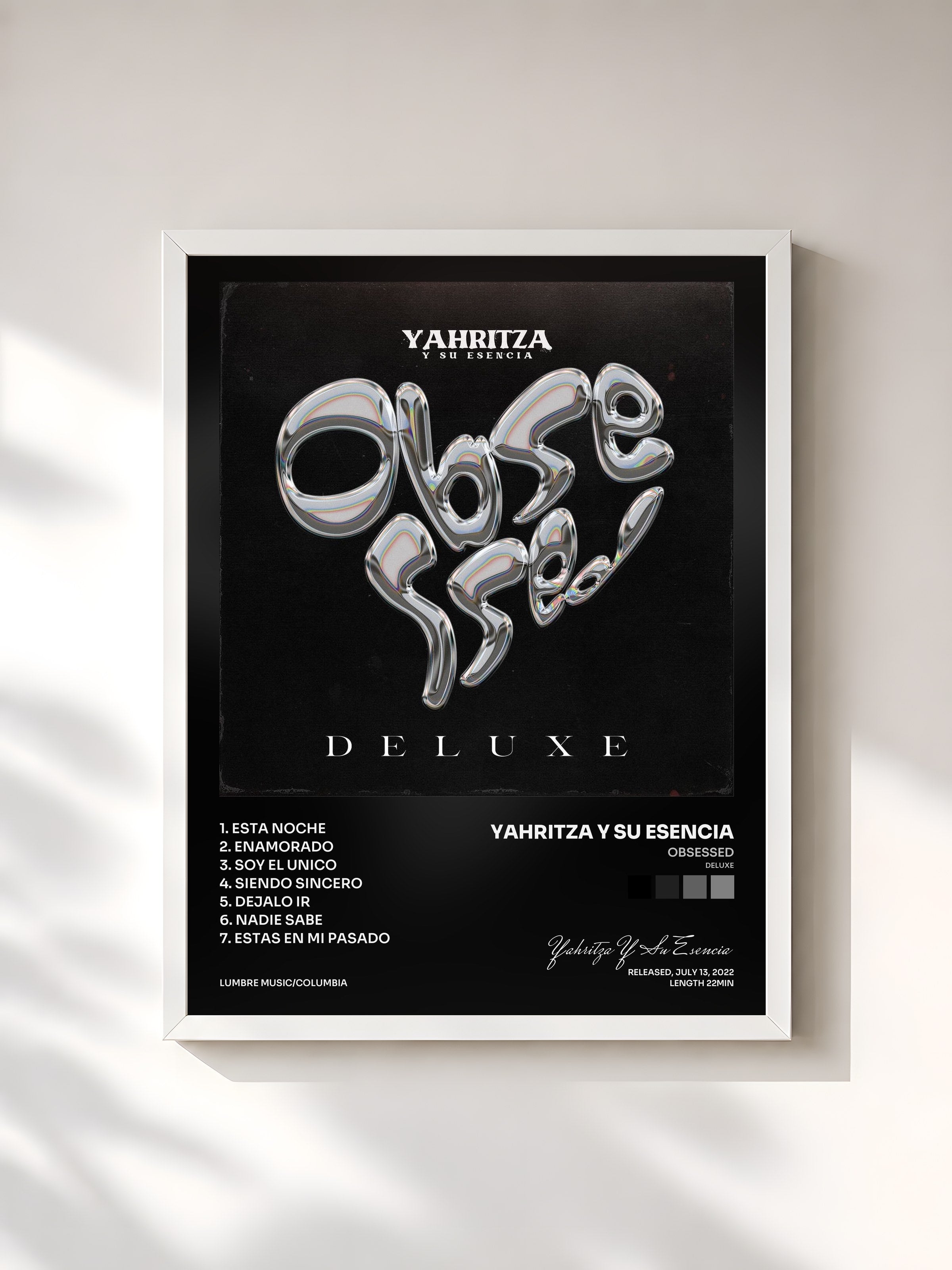 #blanc Tableau de l'album Obsessed (Deluxe) de Yahritza Y Su Esencia, cadre blanc, imprimé et encadré en France