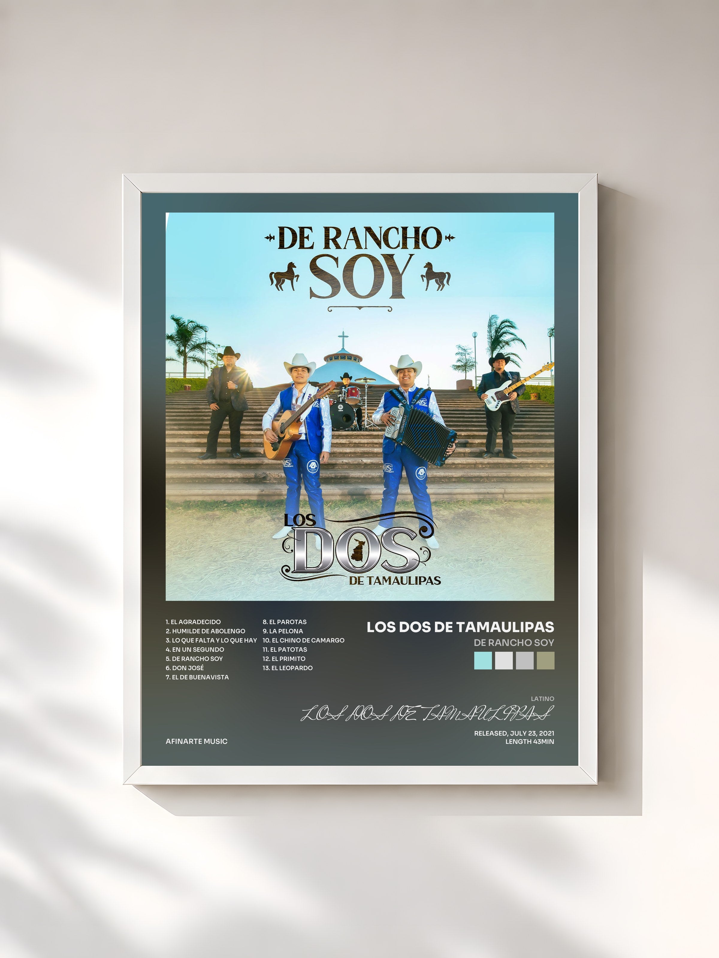 #blanc Tableau de l'album De Rancho Soy de LOS DOS DE TAMAULIPAS, cadre blanc, imprimé et encadré en France