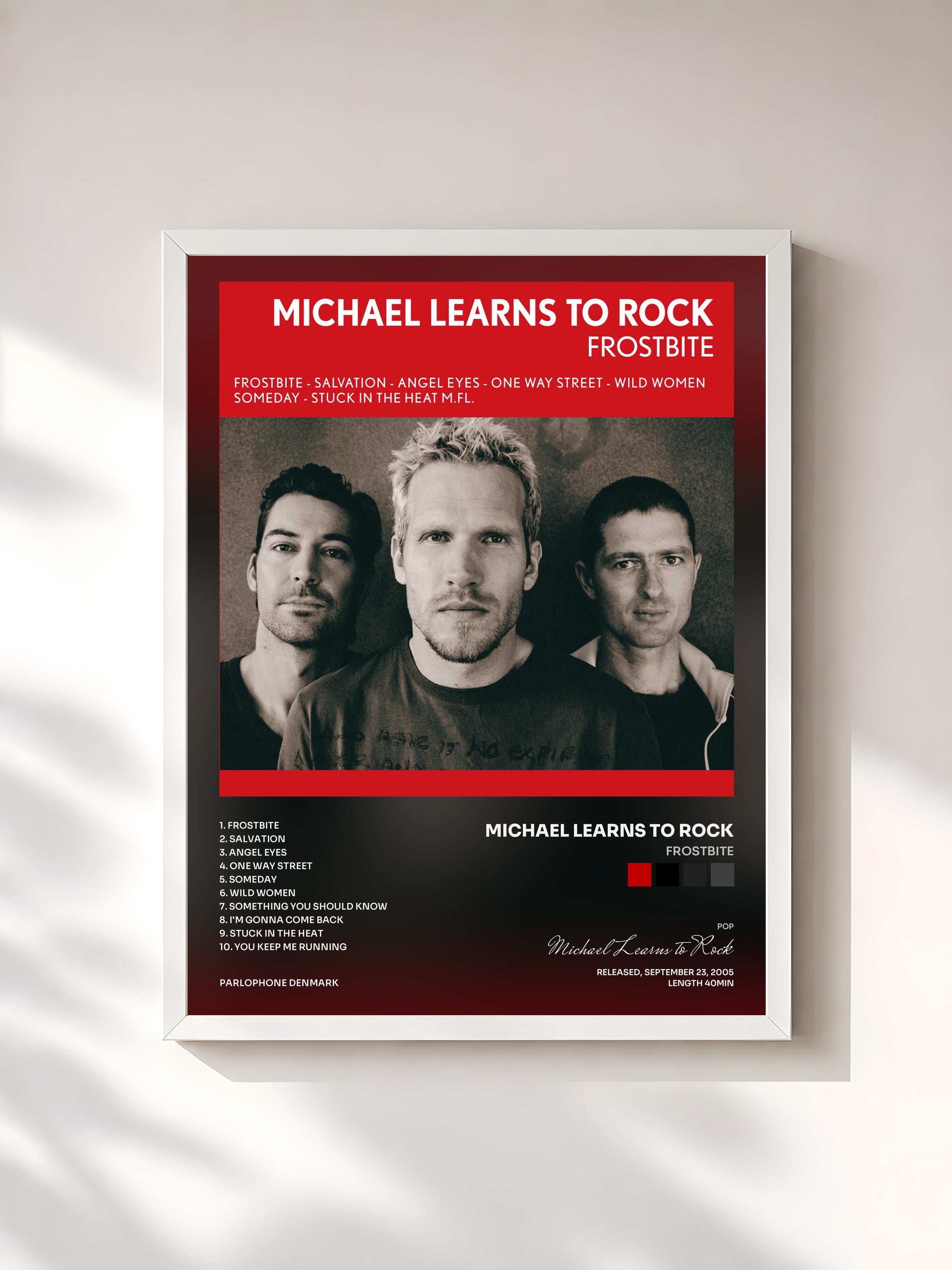 #blanc Tableau de l'album Frostbite de Michael Learns to Rock, cadre blanc, imprimé et encadré en France