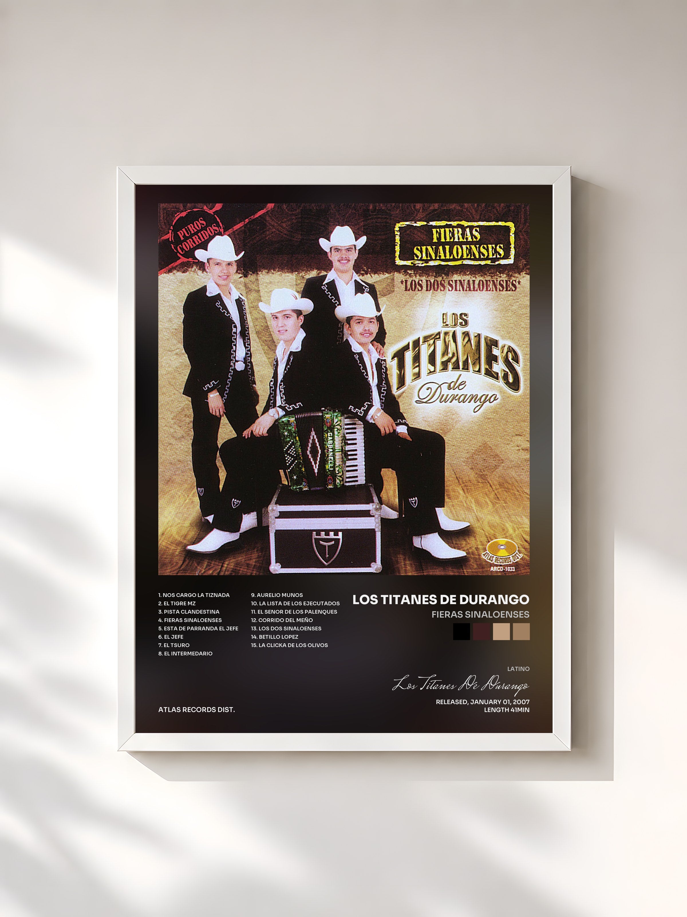 #blanc Tableau de l'album Fieras Sinaloenses de Los Titanes De Durango, cadre blanc, imprimé et encadré en France