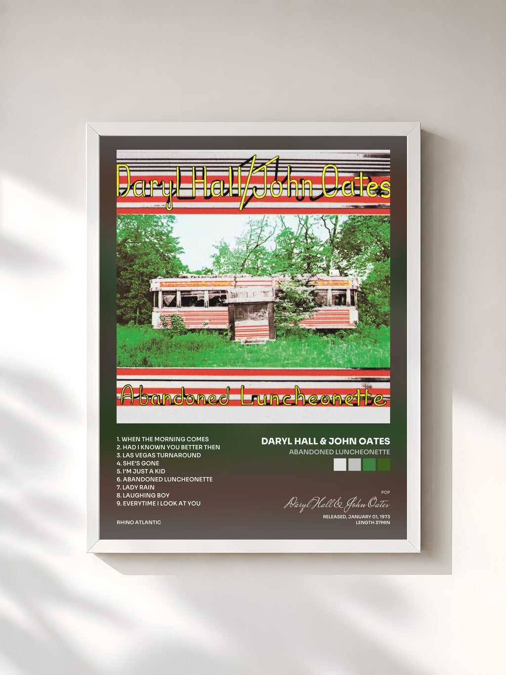 #blanc Abandoned Luncheonette by Daryl Hall & John Oates as a framed art print, white frame, printed and framed in France
