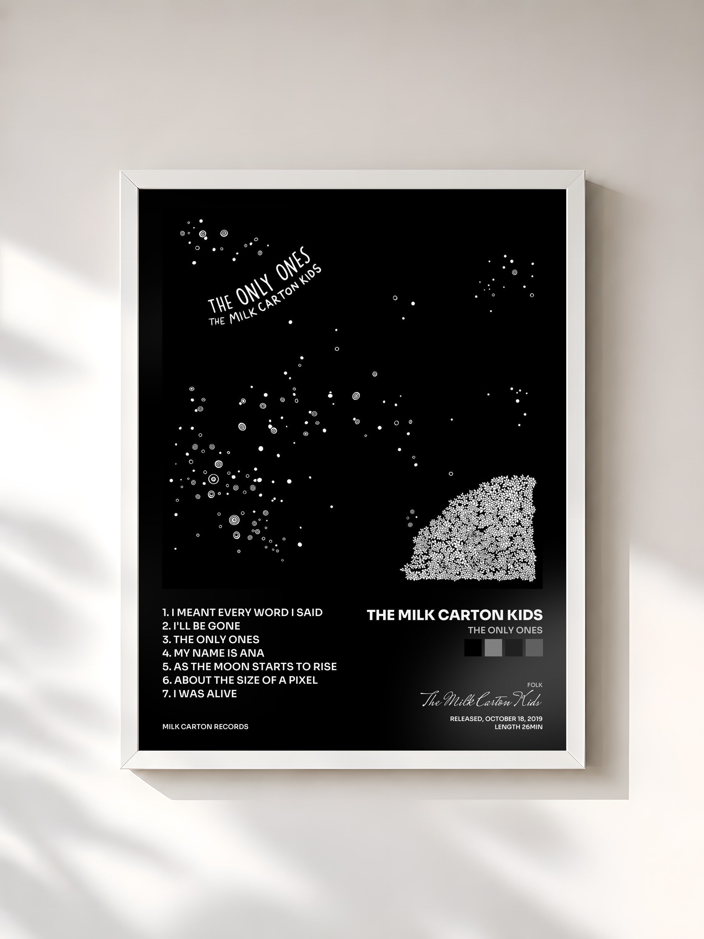 #blanc Tableau de l'album The Only Ones de The Milk Carton Kids, cadre blanc, imprimé et encadré en France