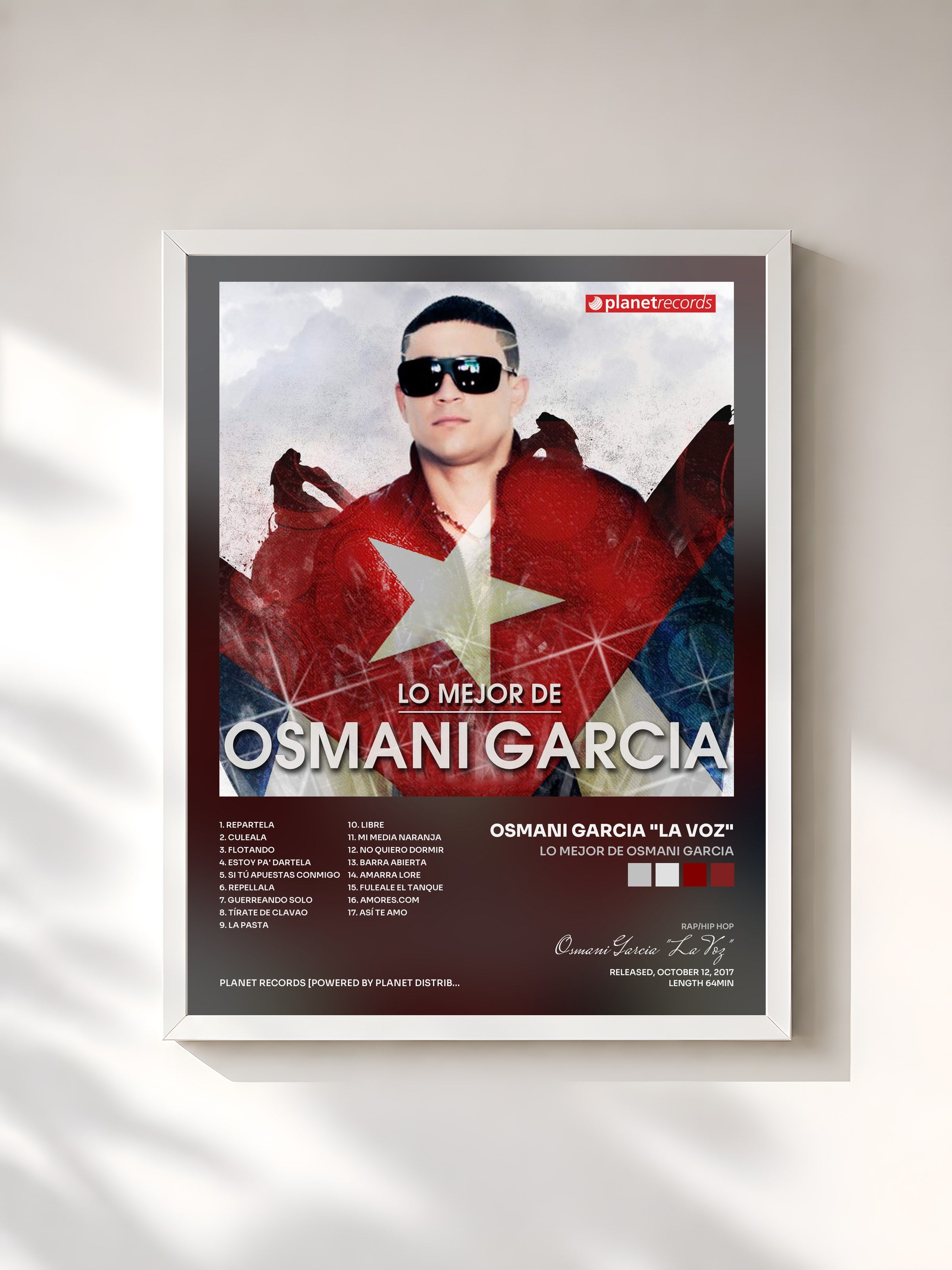 #blanc Tableau de l'album Lo Mejor De Osmani Garcia de Osmani Garcia "La Voz", cadre blanc, imprimé et encadré en France
