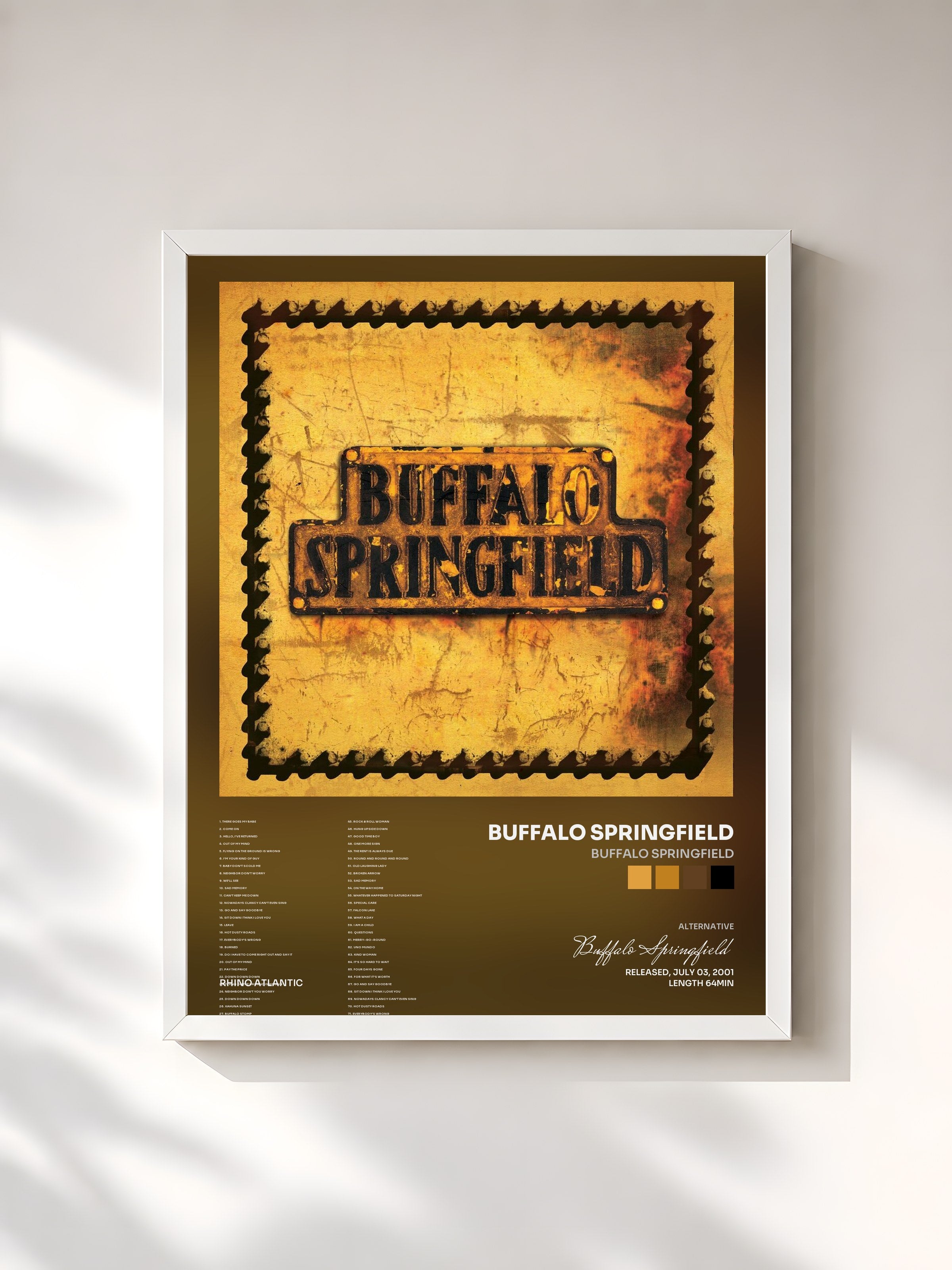 #blanc Tableau de l'album Buffalo Springfield de Buffalo Springfield, cadre blanc, imprimé et encadré en France