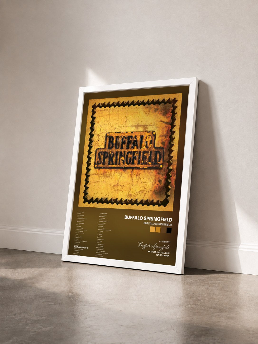 #blanc Tableau de l'album Buffalo Springfield de Buffalo Springfield vu de trois quarts, cadre blanc