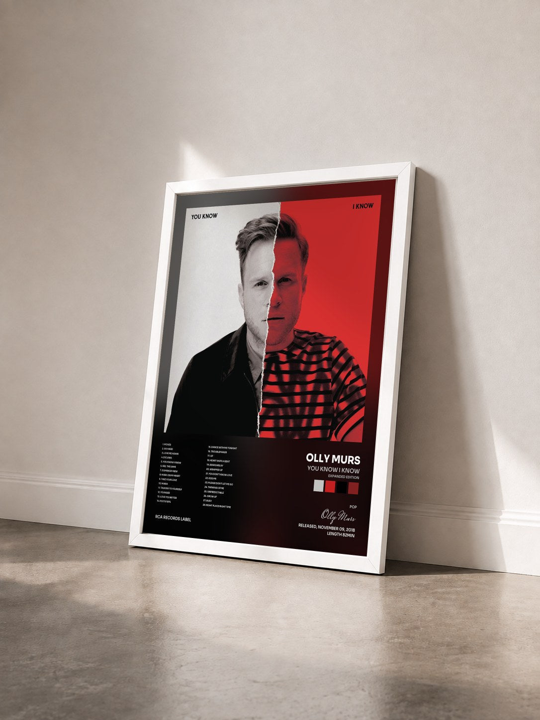 #blanc Tableau de l'album You Know I Know (Expanded Edition) de Olly Murs vu de trois quarts, cadre blanc