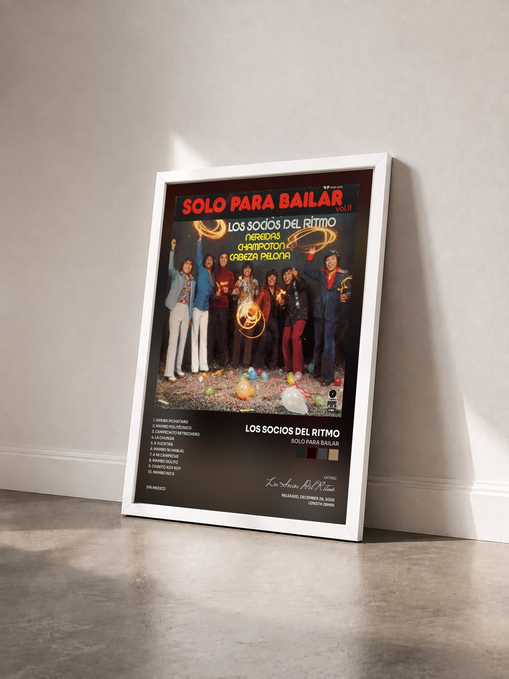 #blanc Tableau de l'album Solo Para Bailar de Los Socios Del Ritmo vu de trois quarts, cadre blanc