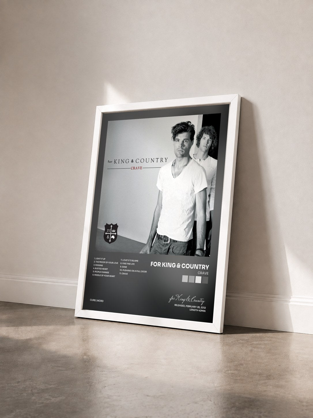 #blanc Tableau de l'album Crave de for King & Country vu de trois quarts, cadre blanc