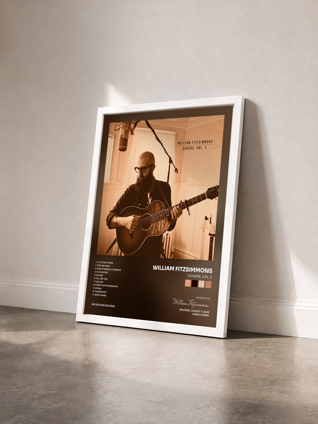 #blanc Tableau de l'album Covers, Vol. 2 de William Fitzsimmons vu de trois quarts, cadre blanc