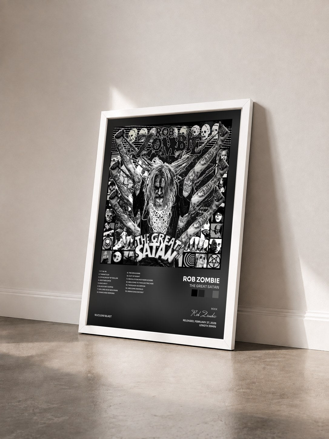 #blanc Tableau de l'album The Great Satan de Rob Zombie vu de trois quarts, cadre blanc