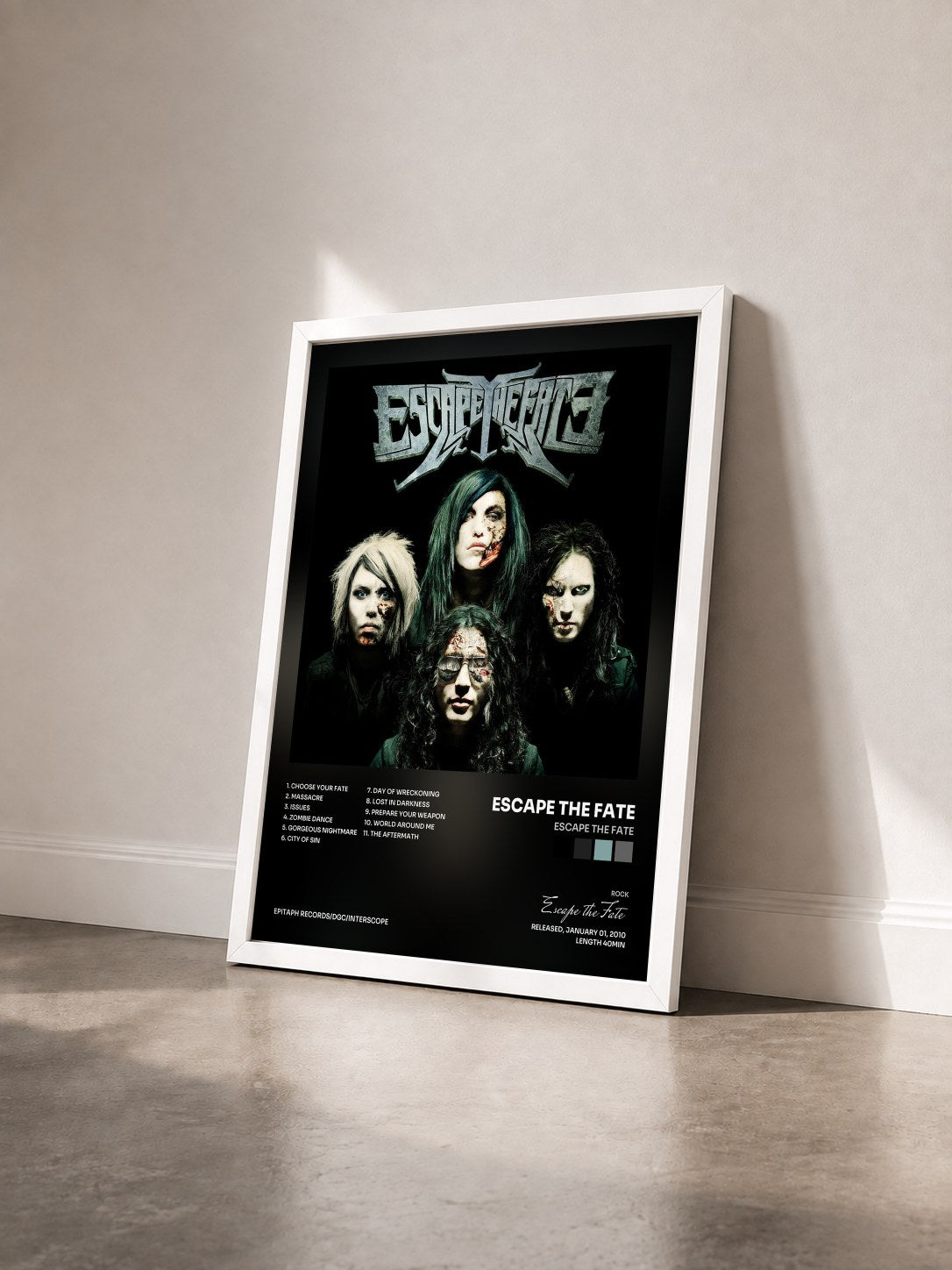 #blanc Escape The Fate by Escape the Fate as a framed art print seen at an angle, white frame