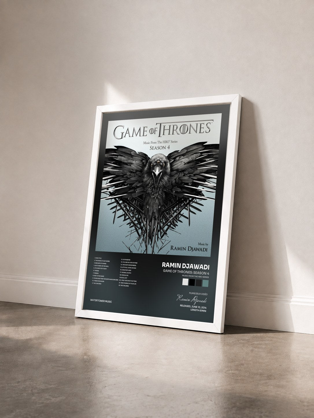 #blanc Tableau de l'album Game Of Thrones: Season 4 (Music from the HBO Series) de Ramin Djawadi vu de trois quarts, cadre blanc