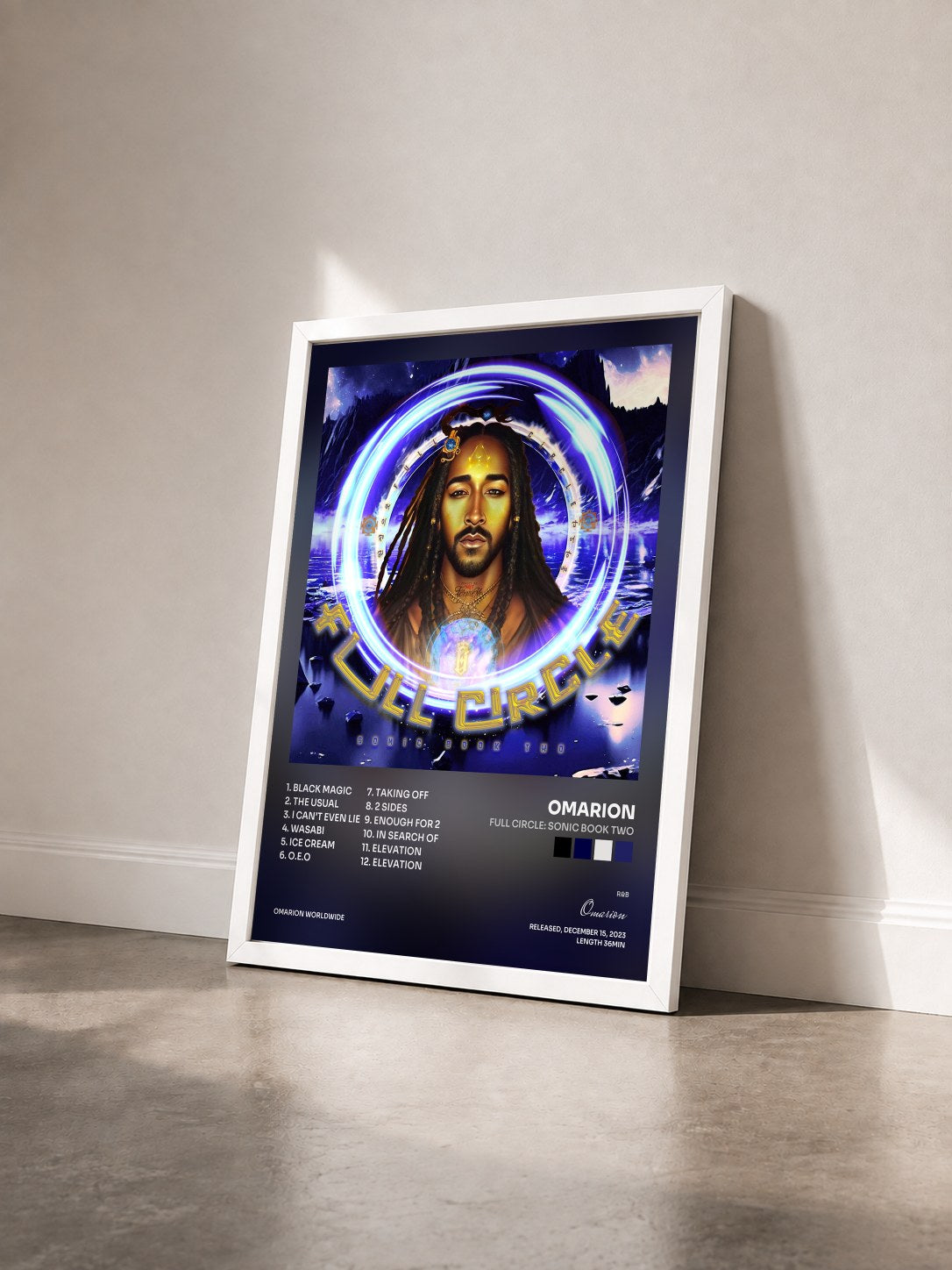 #blanc Tableau de l'album Full Circle: Sonic Book Two de Omarion vu de trois quarts, cadre blanc