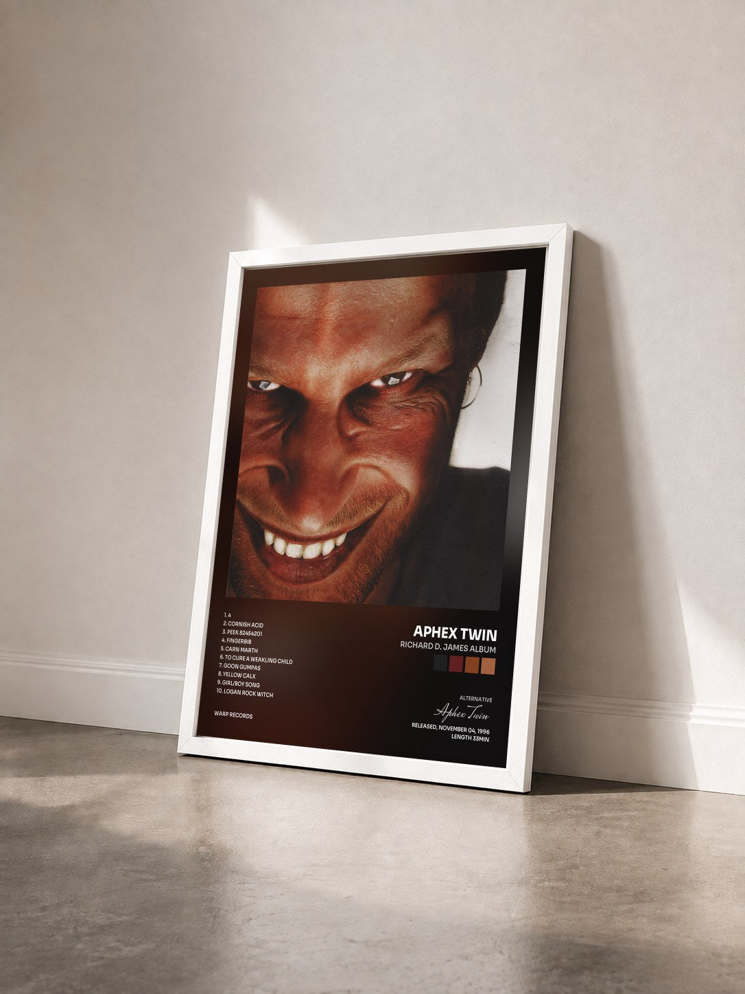 #blanc Tableau de l'album Richard D. James Album de Aphex Twin vu de trois quarts, cadre blanc