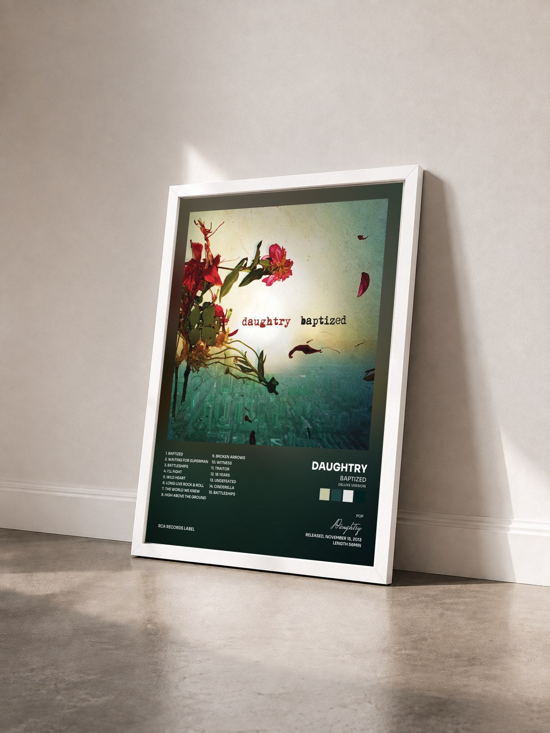 #blanc Baptized (Deluxe Version) di Daughtry in stampa incorniciata vista di tre quarti, cornice bianca