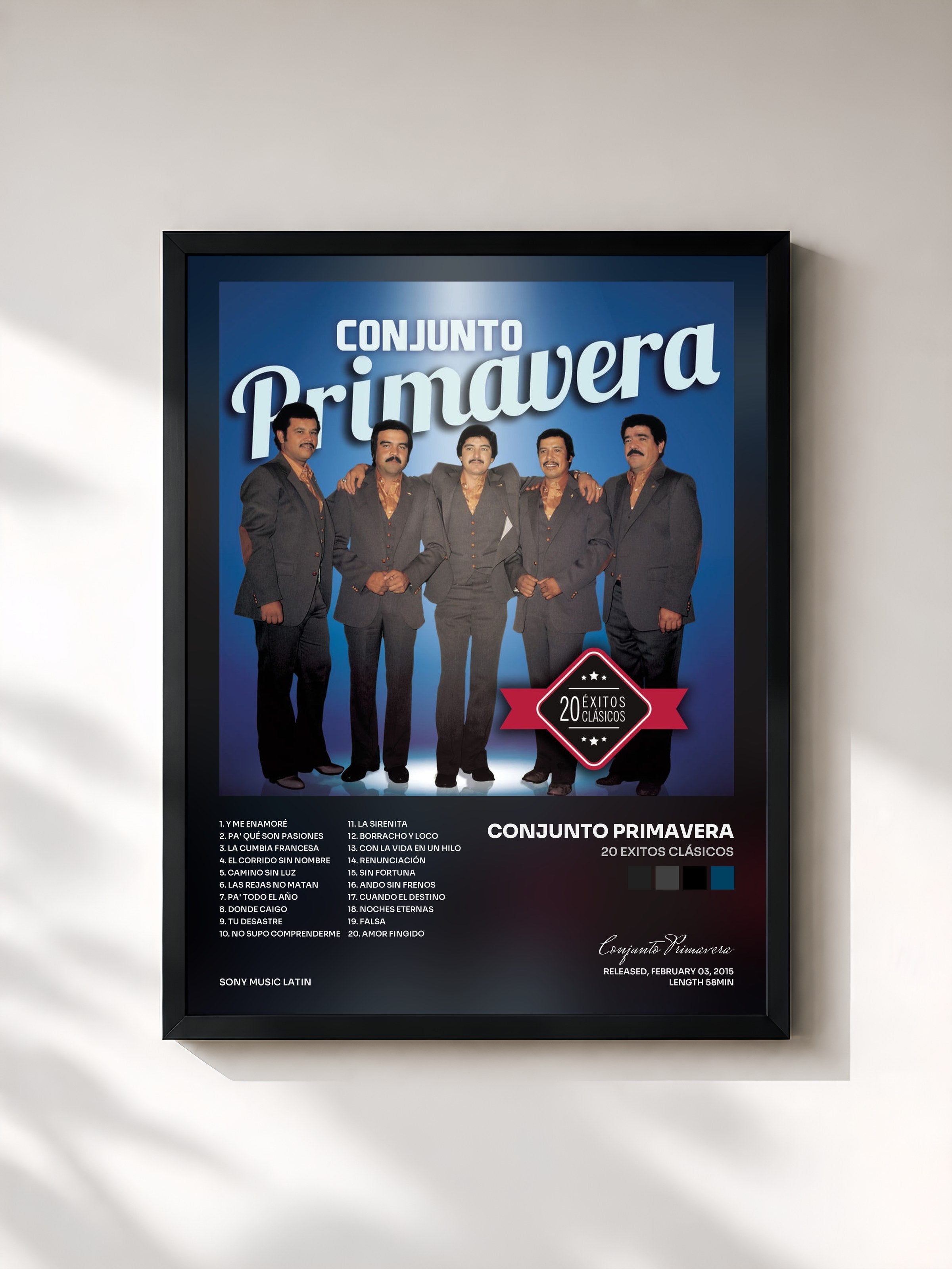 #noir Tableau de l'album 20 Exitos Clásicos de Conjunto Primavera, cadre noir, imprimé et encadré en France