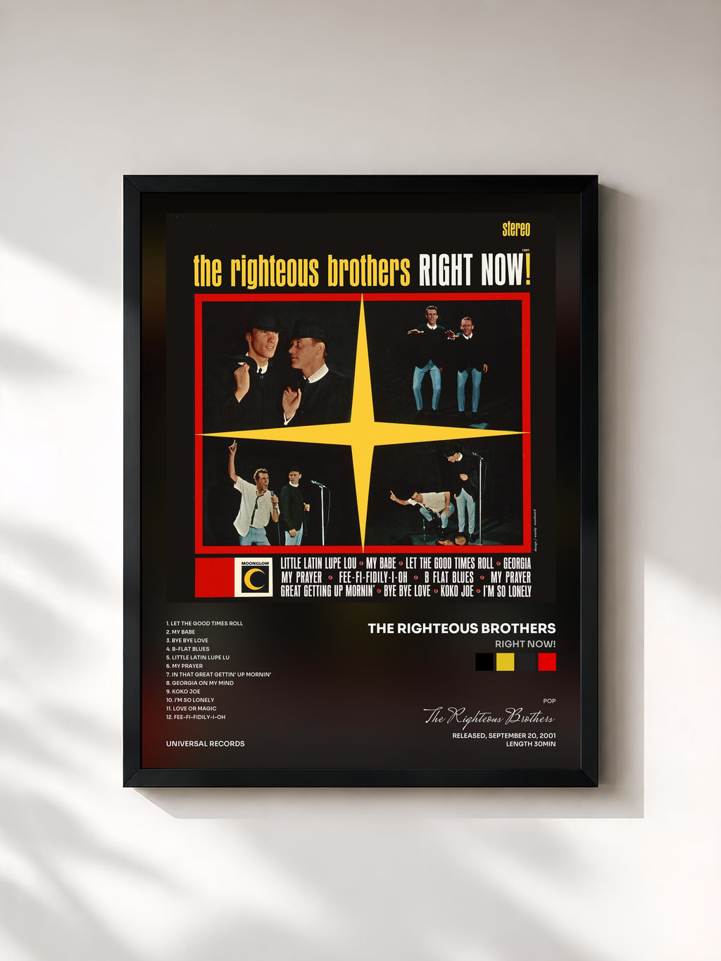 #noir Tableau de l'album Right Now! de The Righteous Brothers, cadre noir, imprimé et encadré en France