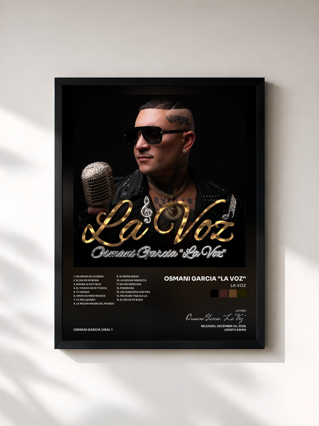 #noir Tableau de l'album La Voz de Osmani Garcia "La Voz", cadre noir, imprimé et encadré en France