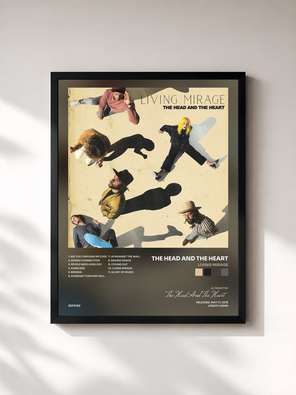#noir Tableau de l'album Living Mirage de The Head And The Heart, cadre noir, imprimé et encadré en France