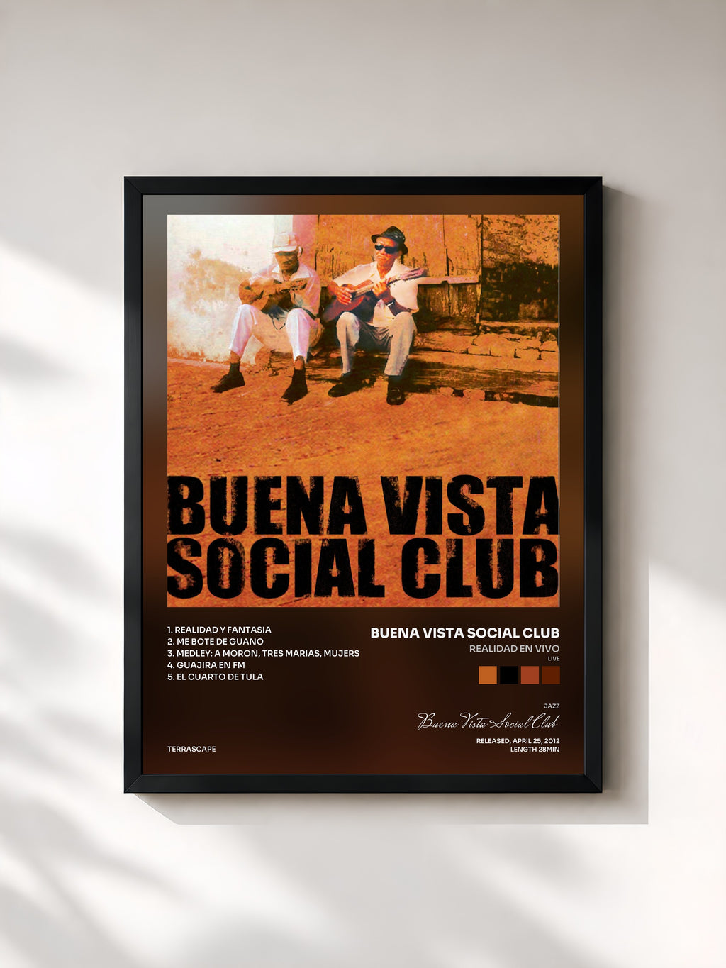 #noir Realidad en Vivo (Live) de Buena Vista Social Club en lámina enmarcada, marco negro, impresa y enmarcada en Francia