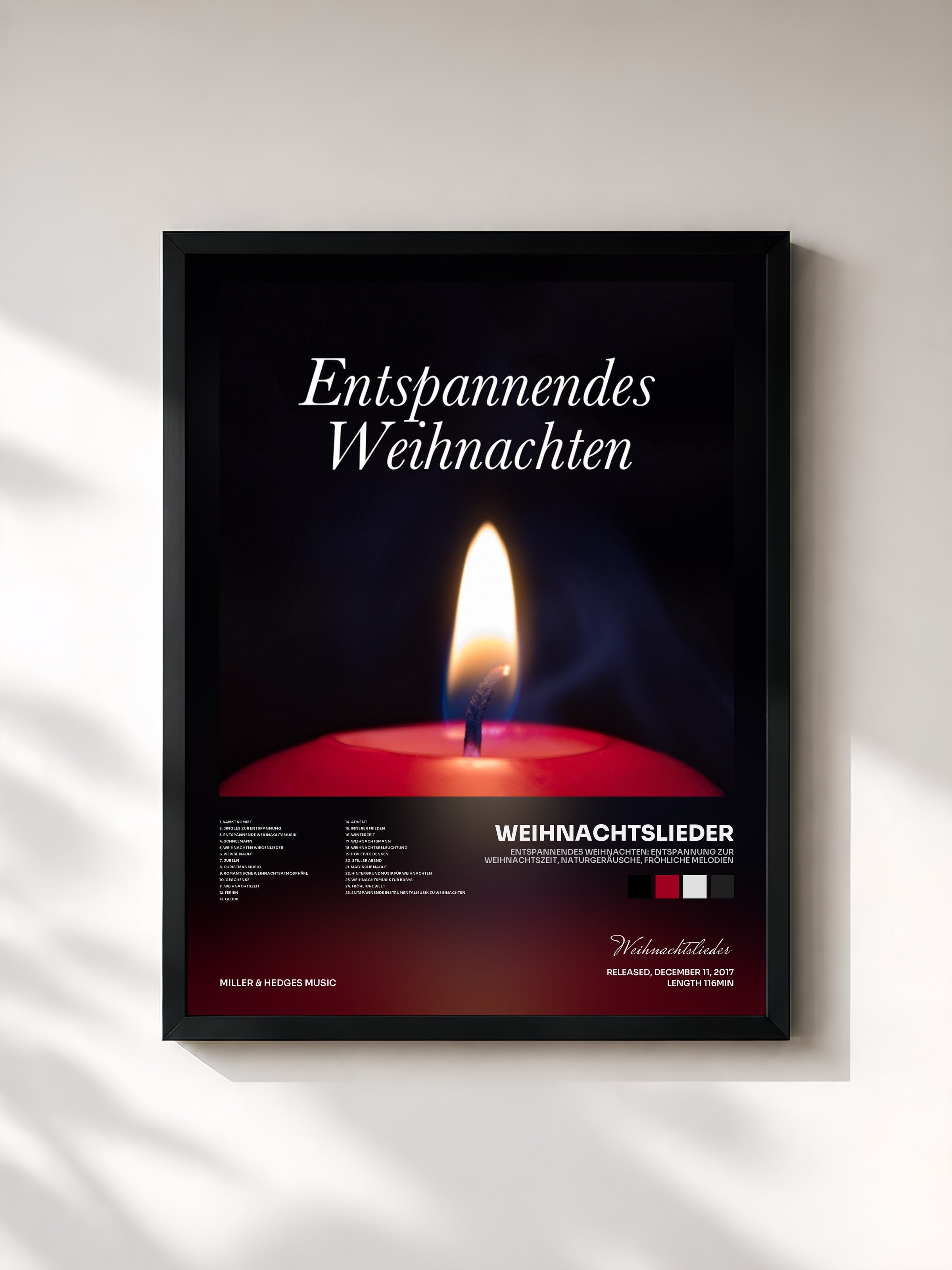 #noir Tableau de l'album Entspannendes Weihnachten: Entspannung zur Weihnachtszeit, Naturgeräusche, Fröhliche Melodien de Weihnachtslieder, cadre noir, imprimé et encadré en France