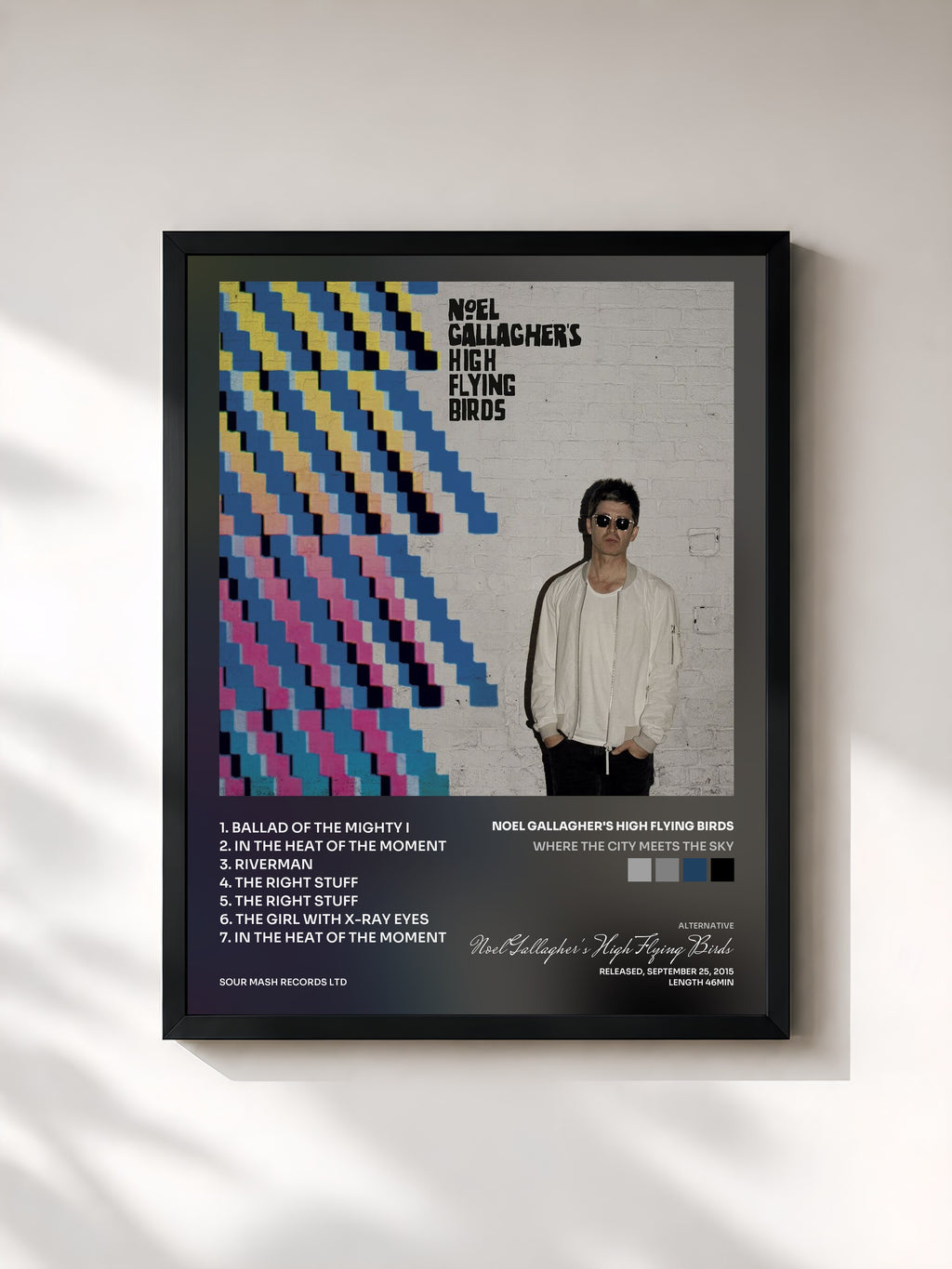 #noir Where the City Meets the Sky di Noel Gallagher's High Flying Birds in stampa incorniciata, cornice nera, stampata e incorniciata in Francia