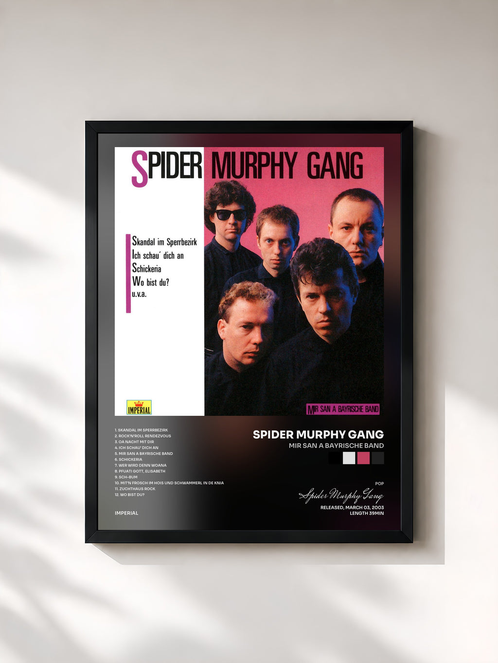 #noir Tableau de l'album Mir San A Bayrische Band de Spider Murphy Gang, cadre noir, imprimé et encadré en France