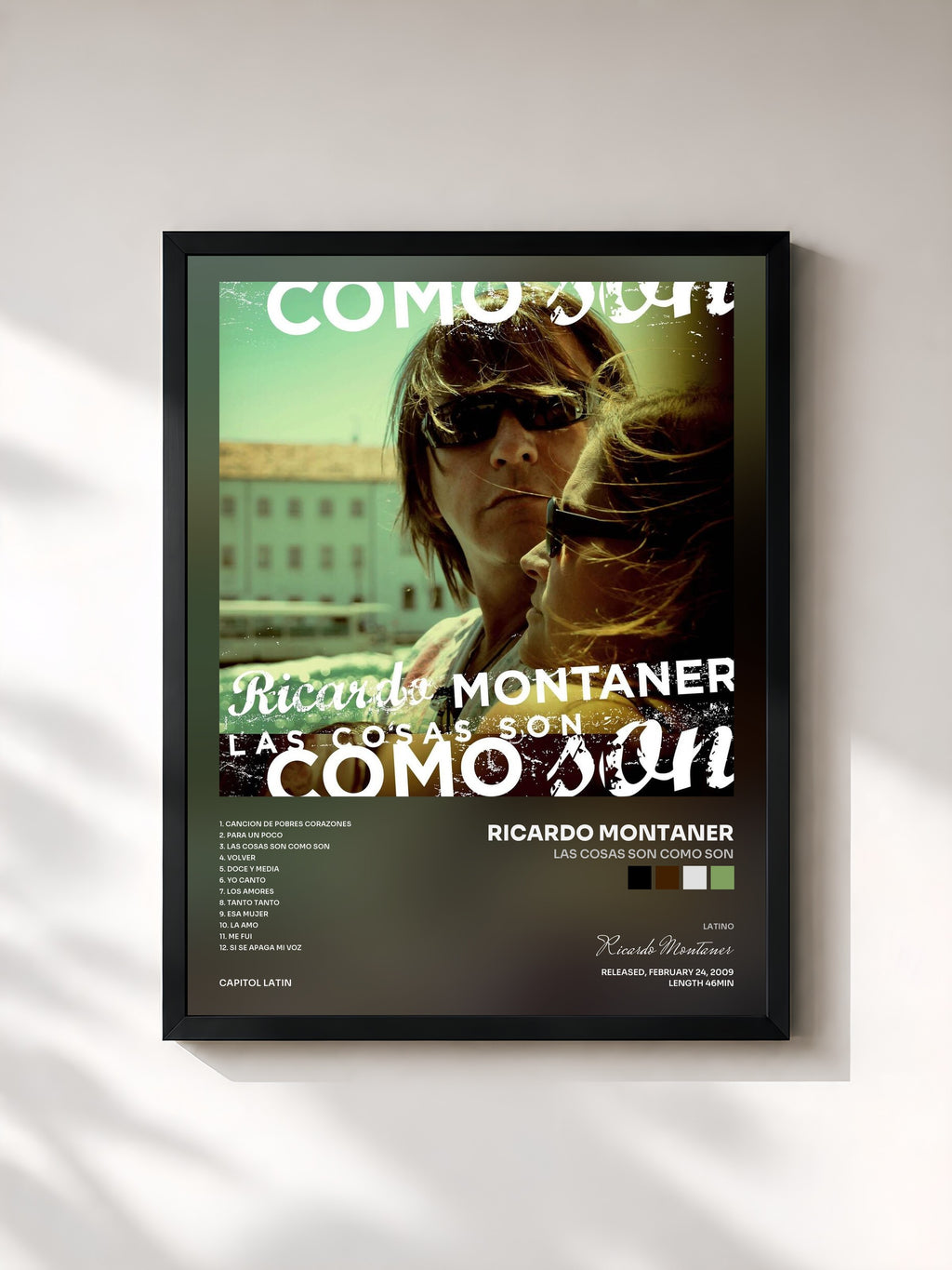 #noir Tableau de l'album Las Cosas Son Como Son de Ricardo Montaner, cadre noir, imprimé et encadré en France