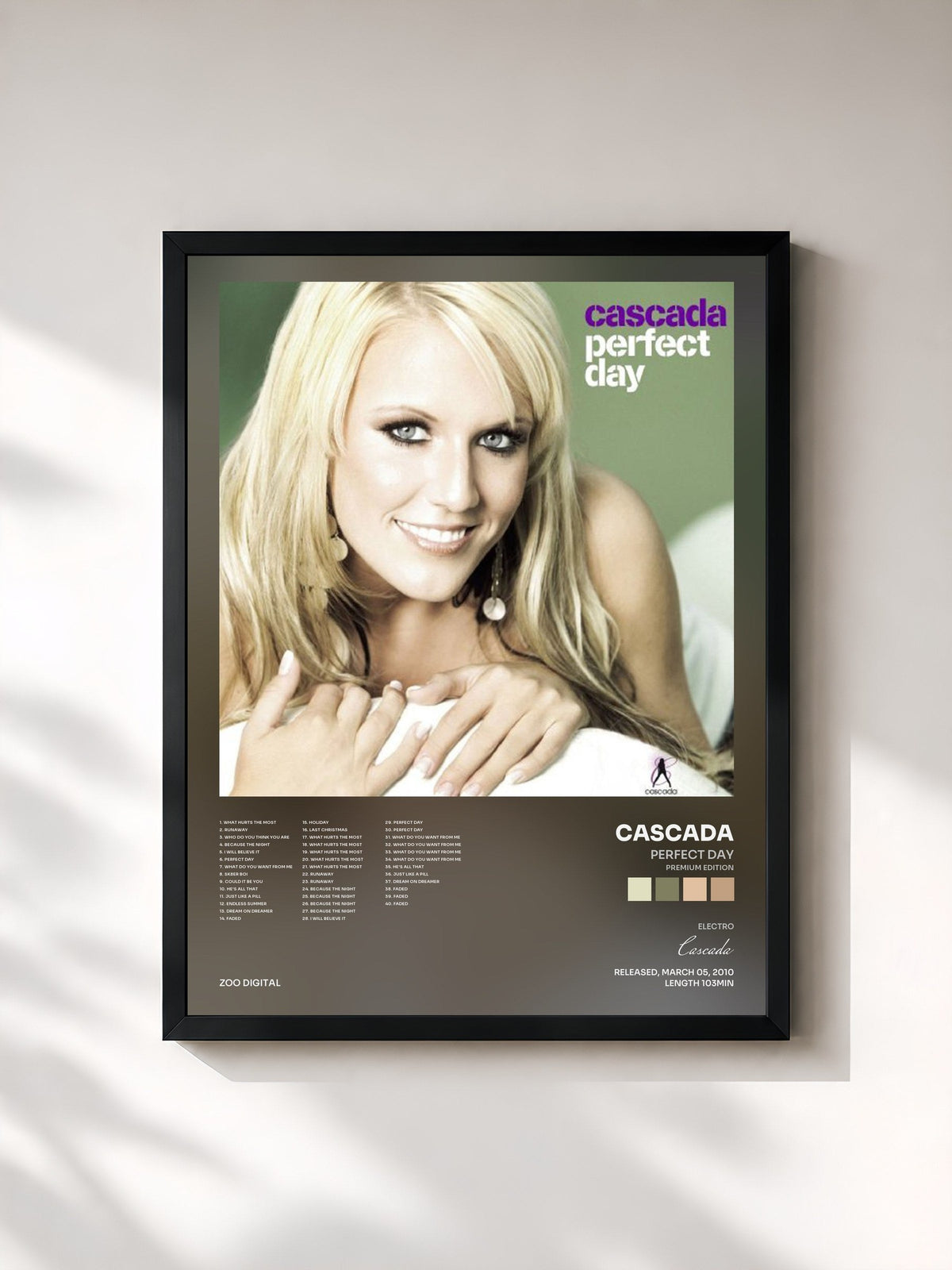 #noir Tableau de l'album Perfect Day (Premium Edition) de Cascada, cadre noir, imprimé et encadré en France