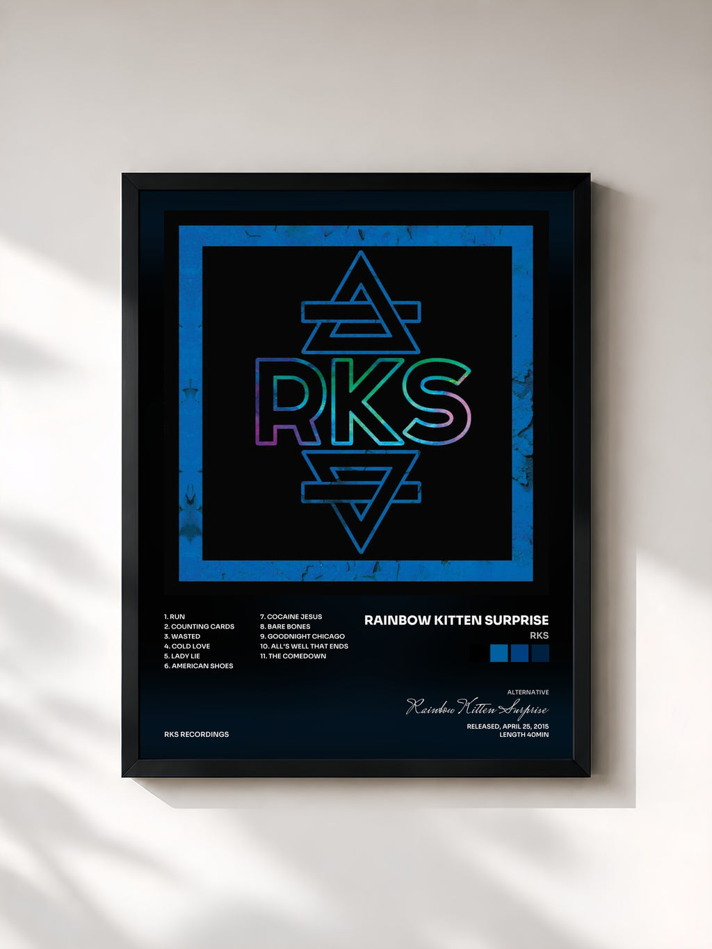 #noir Tableau de l'album RKS de Rainbow Kitten Surprise, cadre noir, imprimé et encadré en France