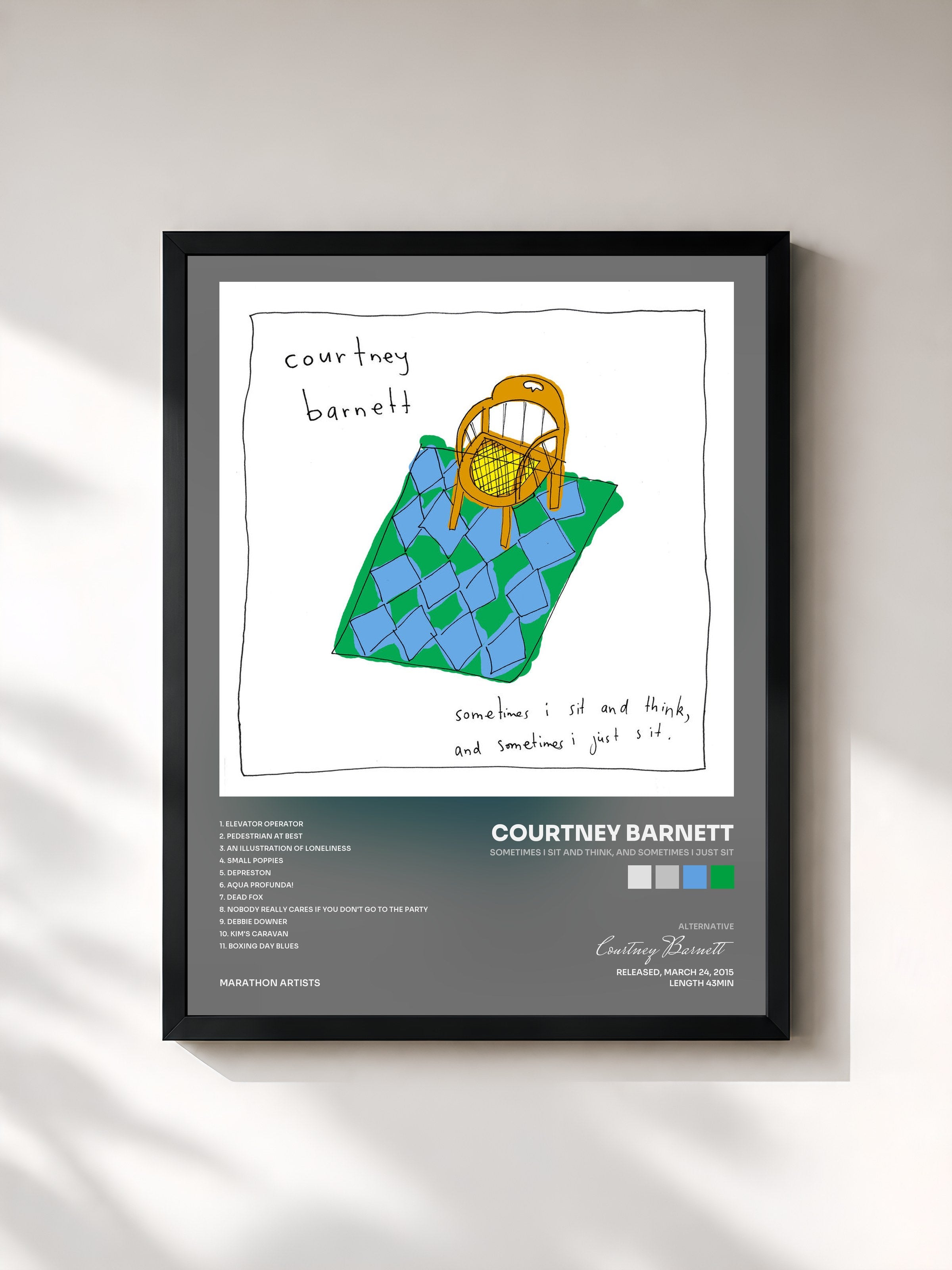 #noir Tableau de l'album Sometimes I Sit And Think, And Sometimes I Just Sit de Courtney Barnett, cadre noir, imprimé et encadré en France