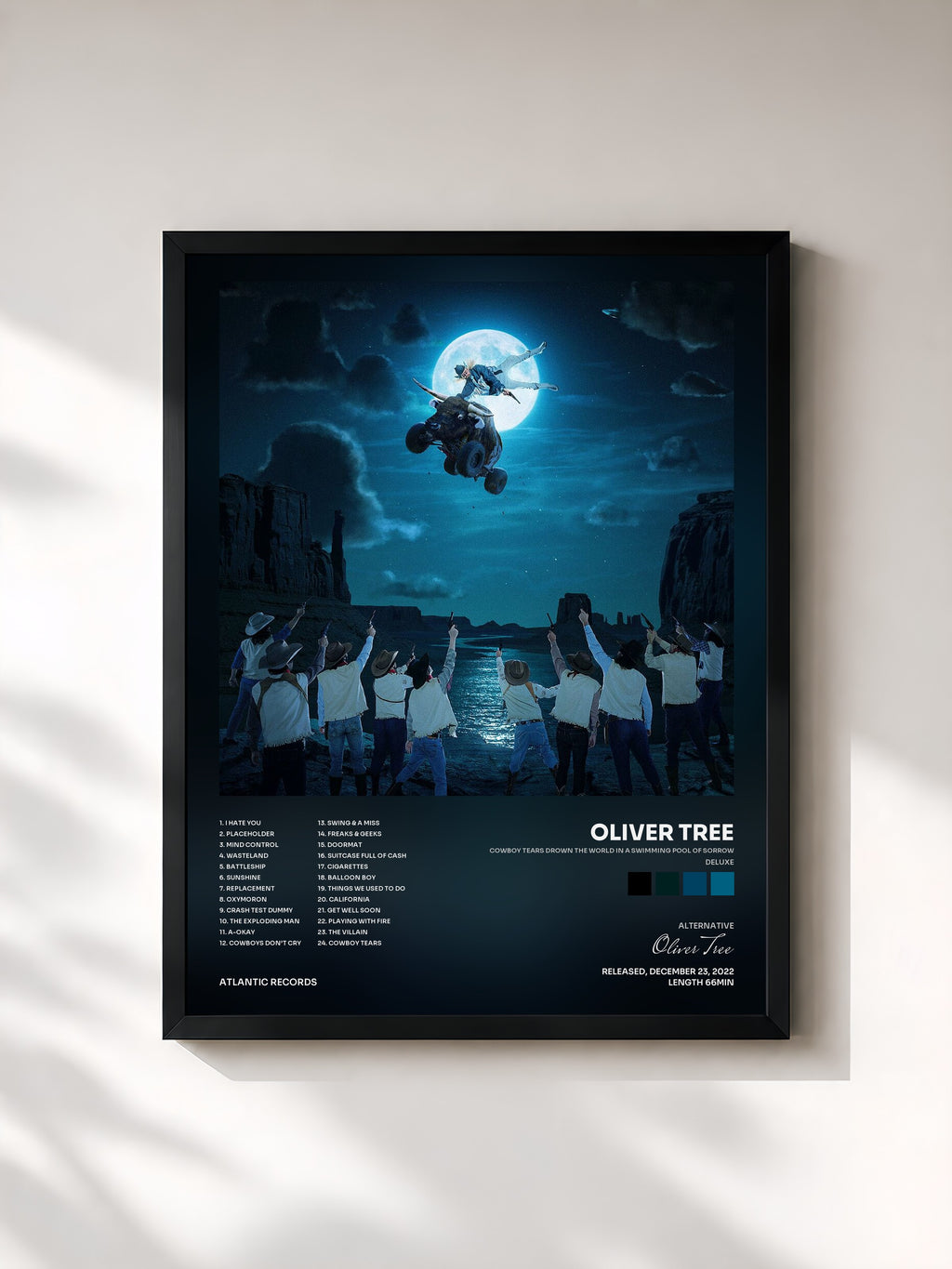 #noir Tableau de l'album Cowboy Tears Drown the World in a Swimming Pool of Sorrow (Deluxe) de Oliver Tree, cadre noir, imprimé et encadré en France