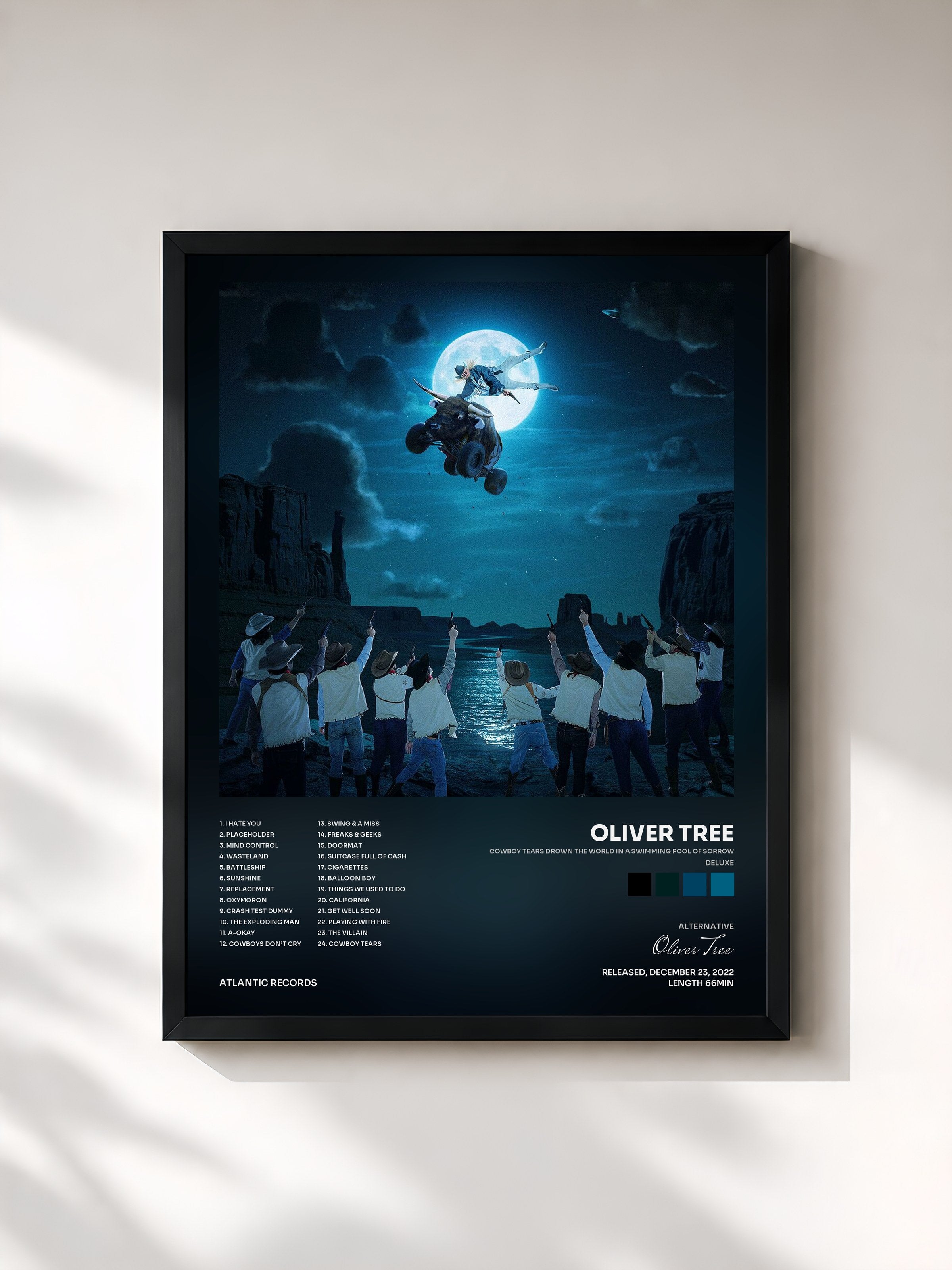 #noir Tableau de l'album Cowboy Tears Drown the World in a Swimming Pool of Sorrow (Deluxe) de Oliver Tree, cadre noir, imprimé et encadré en France
