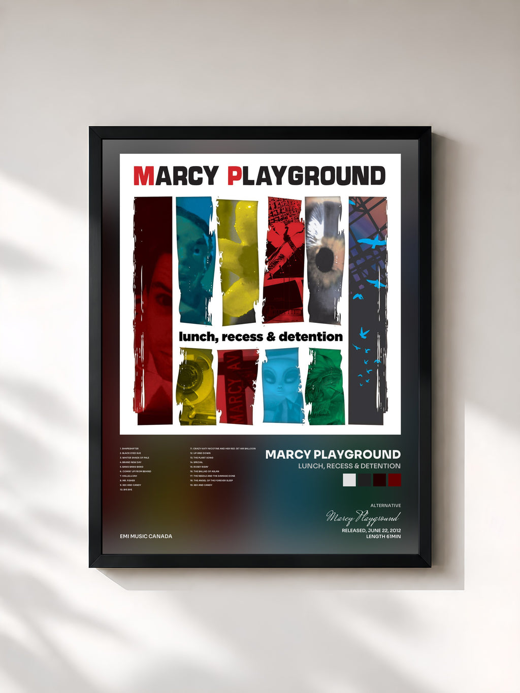 #noir Tableau de l'album Lunch, Recess & Detention de Marcy Playground, cadre noir, imprimé et encadré en France